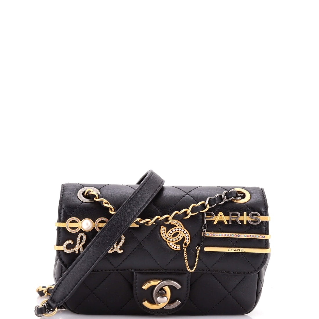 Chanel Coco Clips Flap Bag Embellished Quilted Lambskin: Embellished quilting on a compact frame is the point of this model, and the 3 inch depth keeps it functional despite the small 6.5 by 4.5 inch face. Wear it long at 24 inches or double the chain to a 