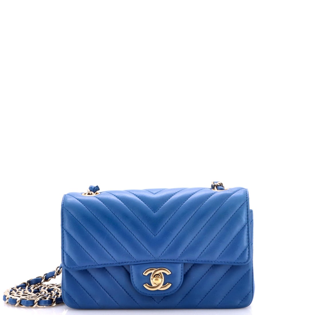 Chanel Classic Single Flap Bag Chevron Lambskin: The chevron cut runs on the diagonal here, which lengthens the look of a bag only 7.5 in wide and 5 in high. Lambskin keeps the whole thing light in the hand, and 2.5 in of depth holds daily essential