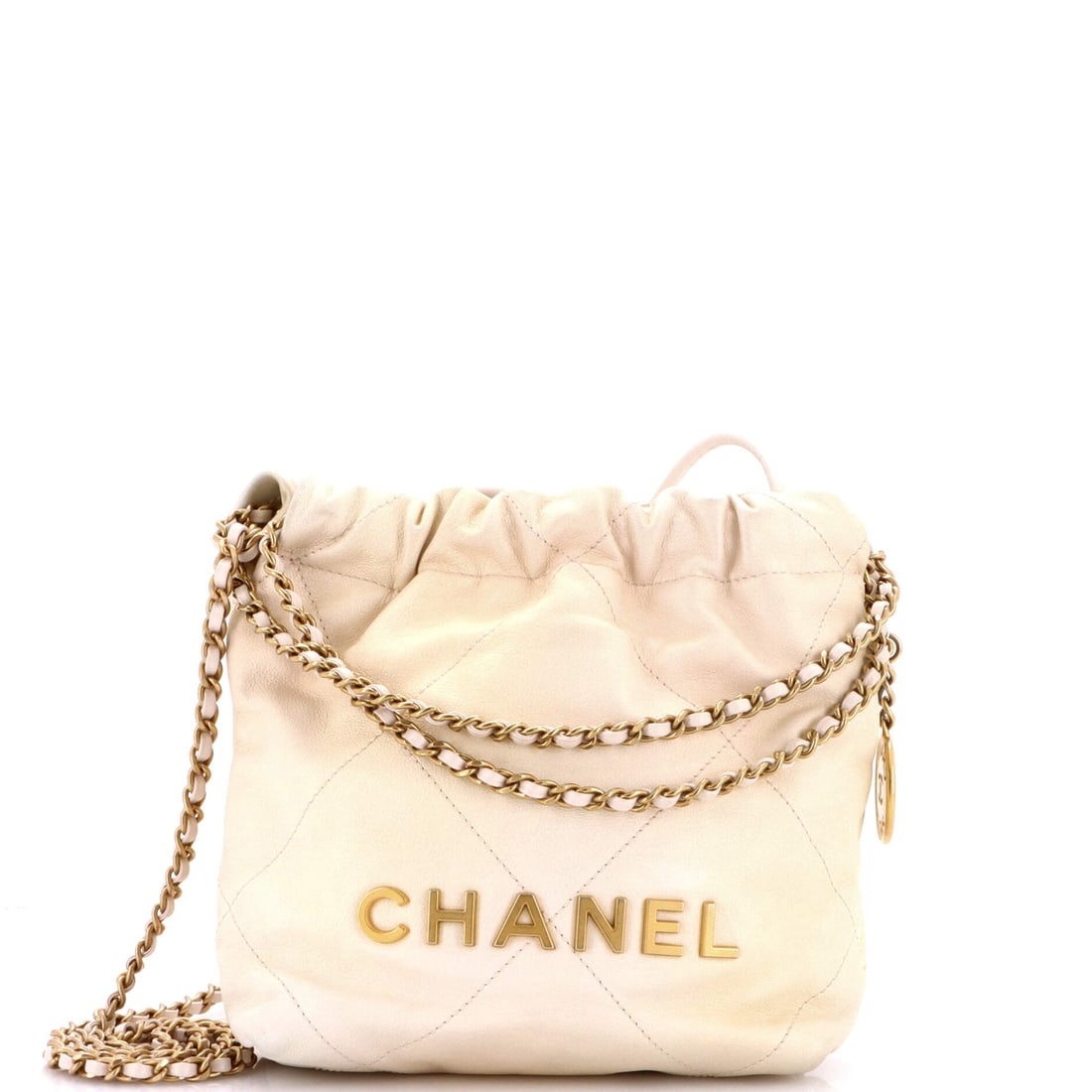 Chanel 22 Chain Hobo Quilted Shaded Calfskin: Lived-in examples of the 22 have their own appeal, and this shaded calfskin hobo shows the slouch that comes with being carried. The condition is Grade C - Very Good. Measurements run 7 inches wide, 7