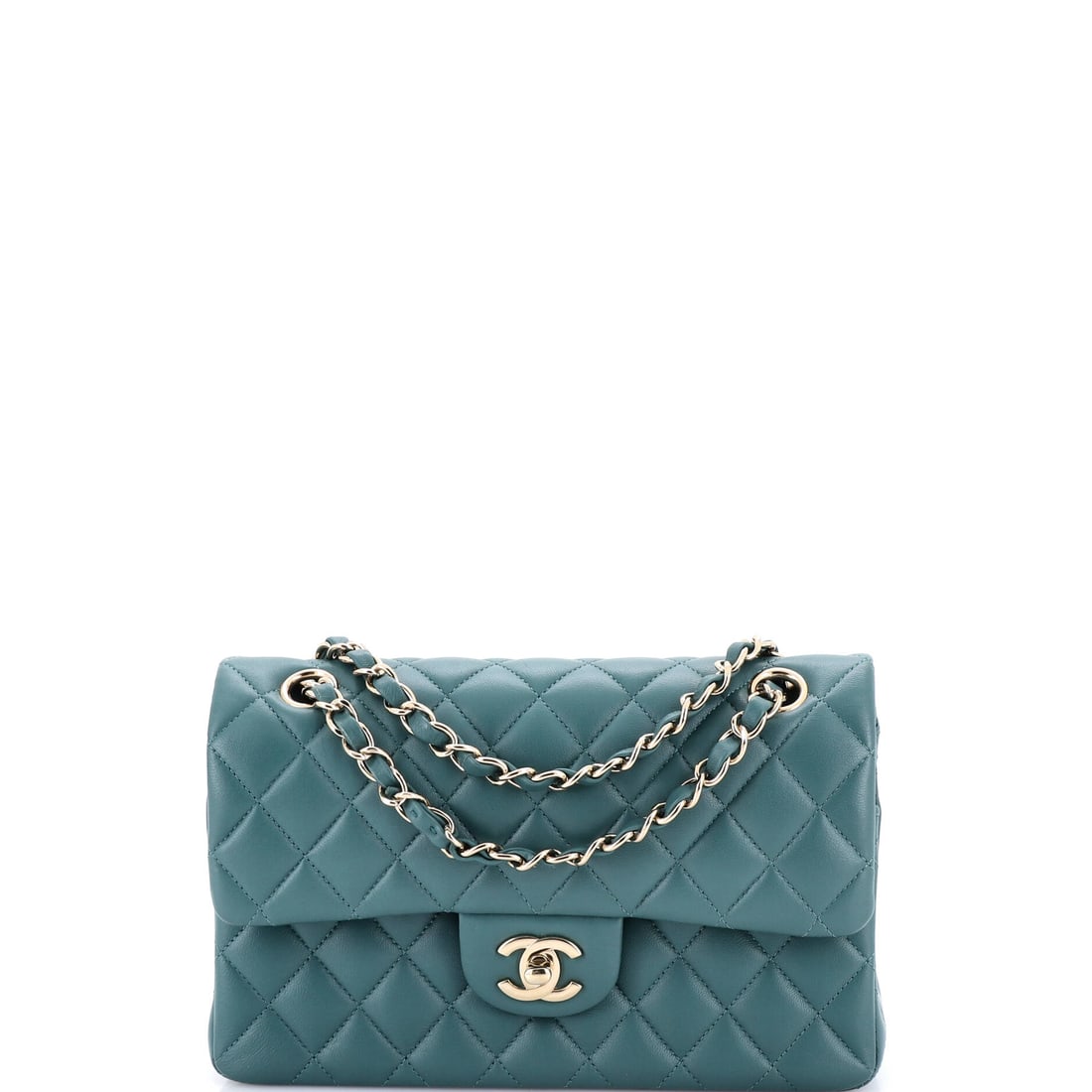 Chanel Classic Double Flap Bag Quilted Lambskin: Small-scale at 9 by 5 by 2.5 inches, this lambskin flap is the one to wear at night, when a phone and a card case are the whole load. A 10 inch doubled drop keeps it under the arm, and 17 inches lets