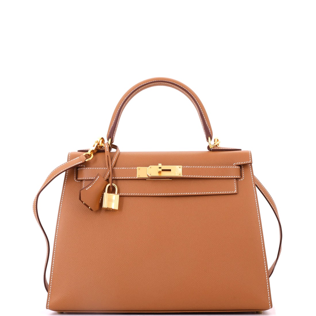 Hermes Kelly Handbag Brown Epsom with Gold Hardware: Brown Epsom Kelly with gold hardware in the 11.5 in body - crisp corners, warm metal, and a surface that cleans easily. Eight and a half inches high with 4 in depth. Grade A - Pristine. Maison de Beau