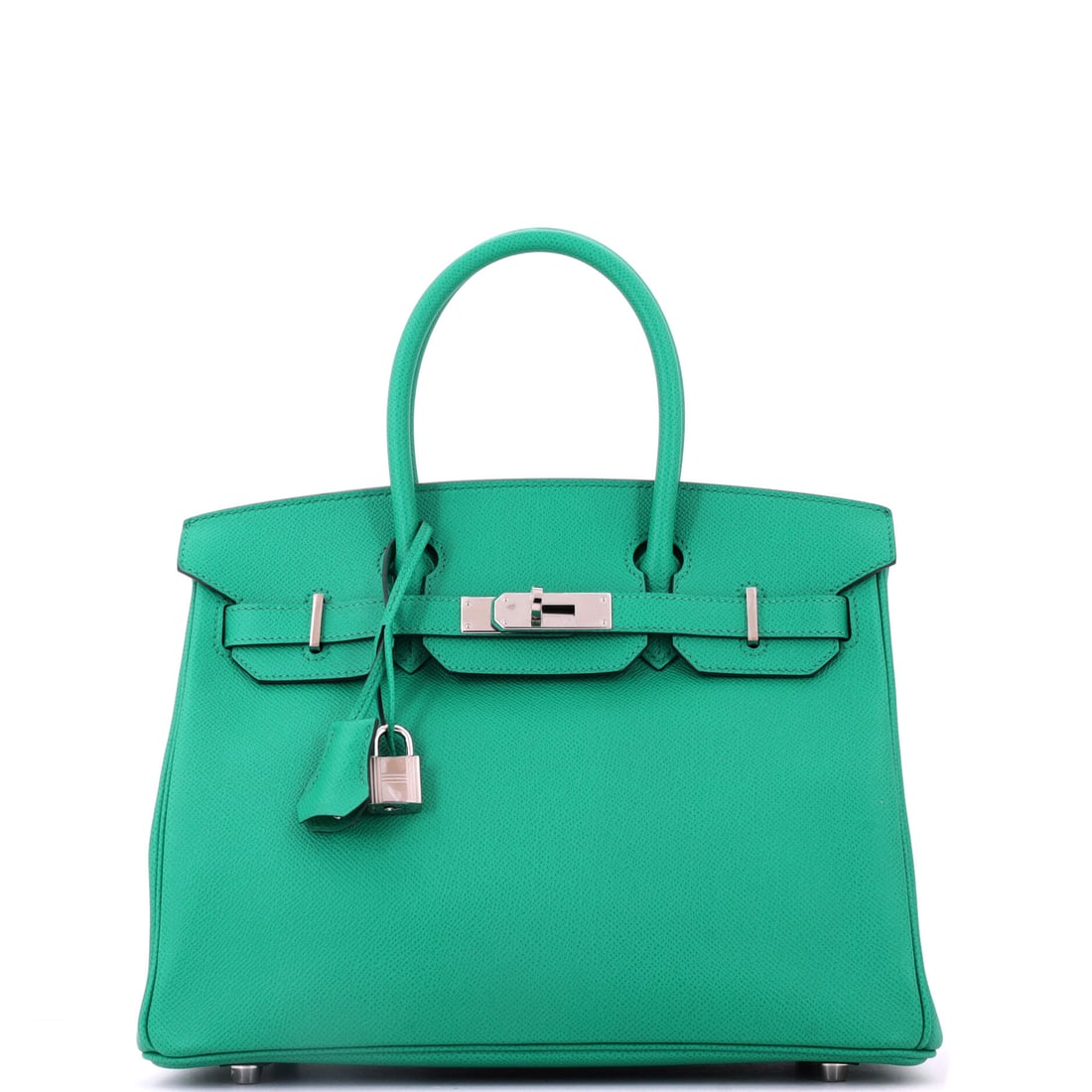 Hermes Birkin Handbag Green Epsom with Palladium Hardware: Green is the color Hermes has built more of its recent identity around, and Epsom holds it cleanly without the muddying that softer leathers introduce. Palladium hardware keeps the finish sharp. Full-