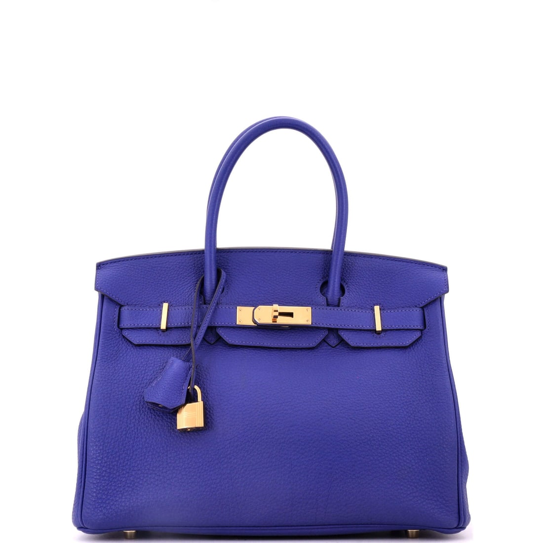 Hermes Birkin Handbag Blue Togo with Gold Hardware: Blue Togo with gold hardware gives a Birkin warmth against a cool color, which is a harder balance than it sounds and part of why the pairing sells. Full-size at 11.5 in wide, 9 in high, 6 in deep. Sh