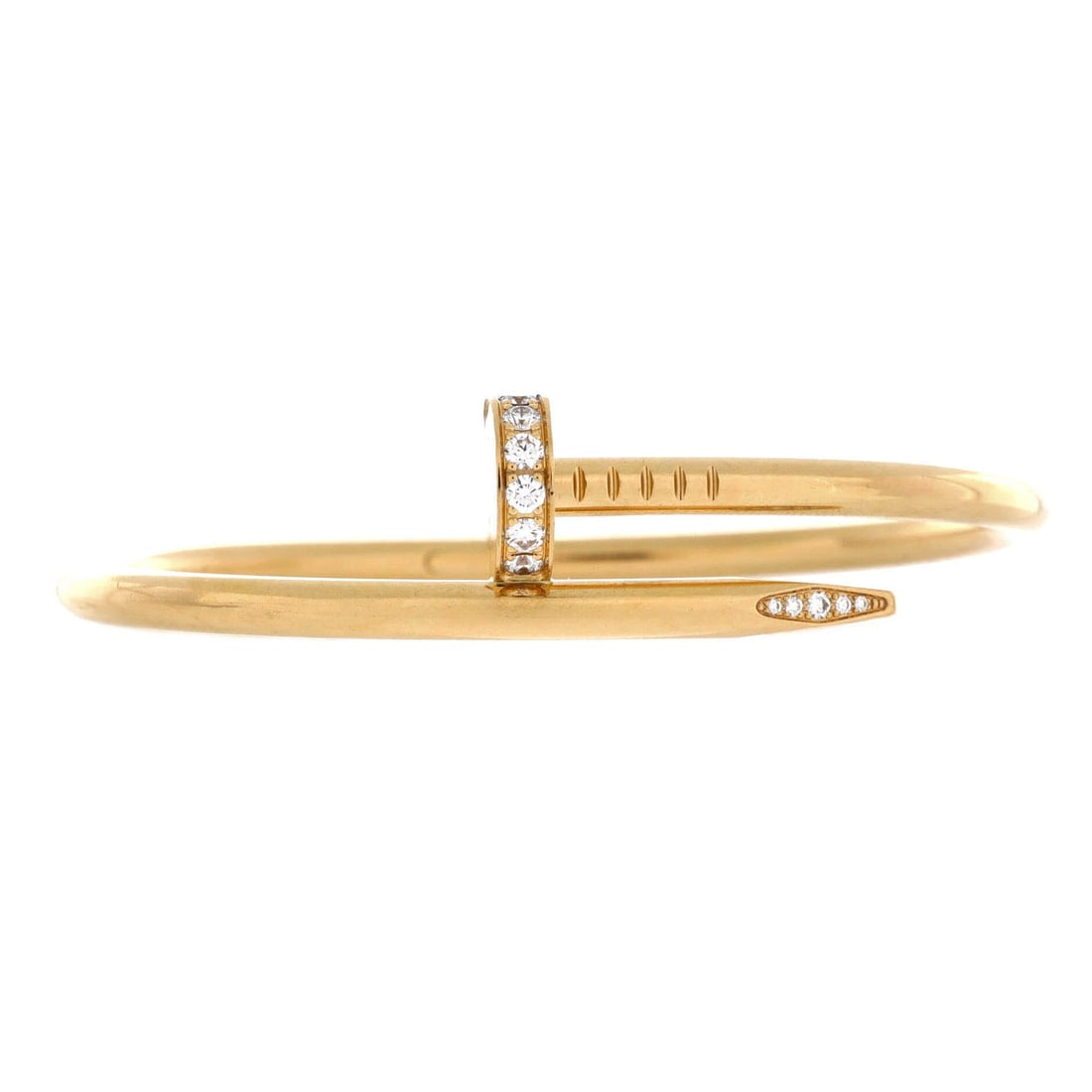 Cartier Juste un Clou Bracelet 18K Yellow Gold with Diamonds: Cartier's Juste un Clou in 18K yellow gold with diamonds is one of the few designs that reads as both hardware and high jewelry, and the diamond pave along the head is what separates this version from