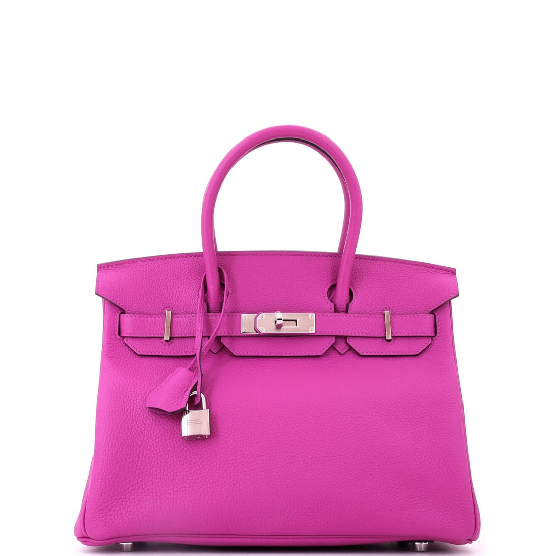 Hermes Birkin Handbag Pink Togo with Palladium Hardware: Pink Togo with palladium hardware is a combination that photographs well and wears better than expected, since Togo's grain keeps the color from looking delicate. Full-size at 11.5 in wide, 9 in high,