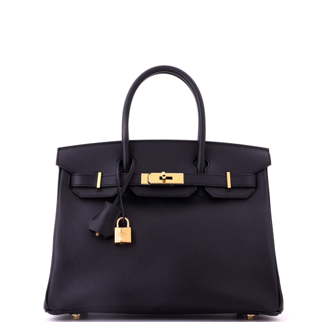 Hermes Birkin Handbag Black Epsom with Gold Hardware: Structure, capacity and the metal pairing bidders ask for most, in the full 11.5 in Birkin body. Black Epsom with gold hardware, 9 in high and 6 in deep. Grade B - Excellent. Maison de Beaubigonne aut