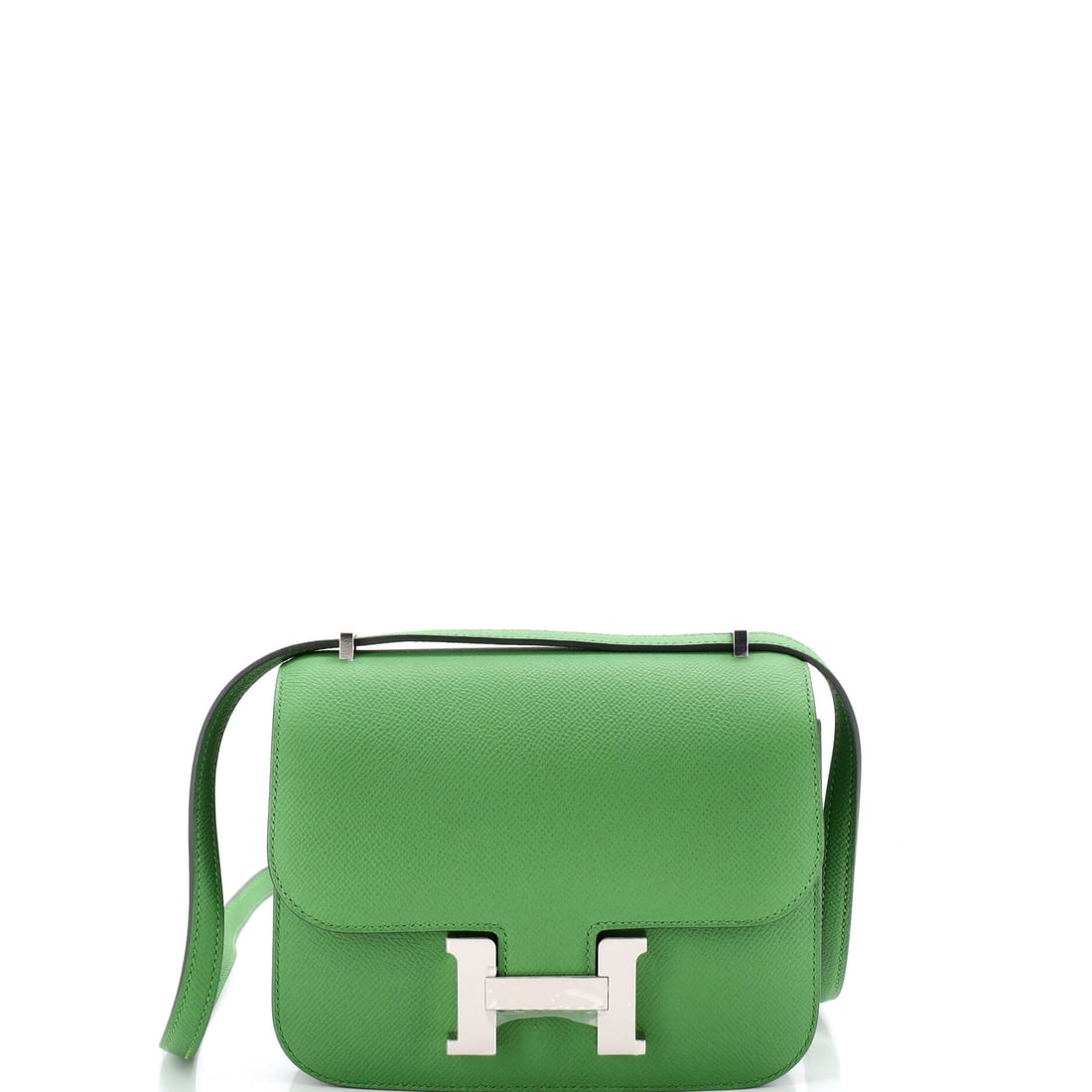 Hermes Constance NM Bag Epsom: The small Constance NM in Epsom - 7 in wide, 6 in high, 2 in deep - where the H clasp takes up nearly the whole front. Slim enough to wear across the body without bulk. Grade A - Pristine. Maison de B