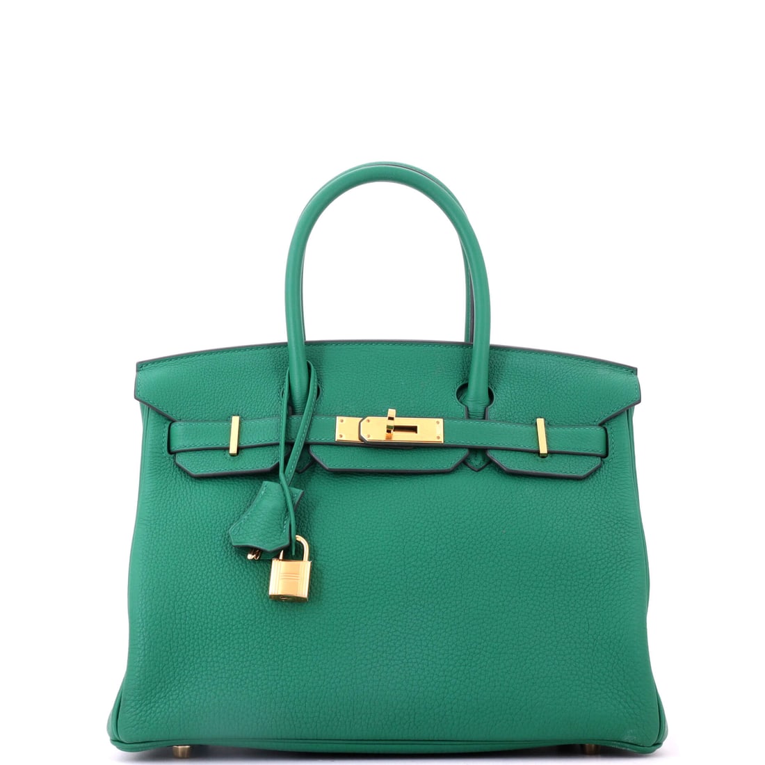 Hermes Birkin Handbag Green Togo with Gold Hardware: Green Togo with gold hardware in the 12 in Birkin, 9 in high and 6 in deep. A color Hermes returns to constantly, on the leather that handles daily use best. Grade B - Excellent. Maison de Beaubigonne