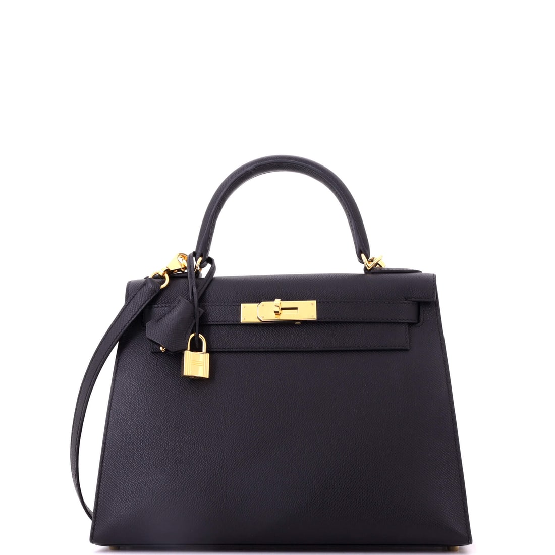 Hermes Kelly Handbag Black Epsom with Gold Hardware: Epsom keeps the corners square and the flap flat; gold hardware supplies the only warmth. The 11.5 in Kelly body in black, 8.5 in high and 4 in deep. Grade B - Excellent. Maison de Beaubigonne authent