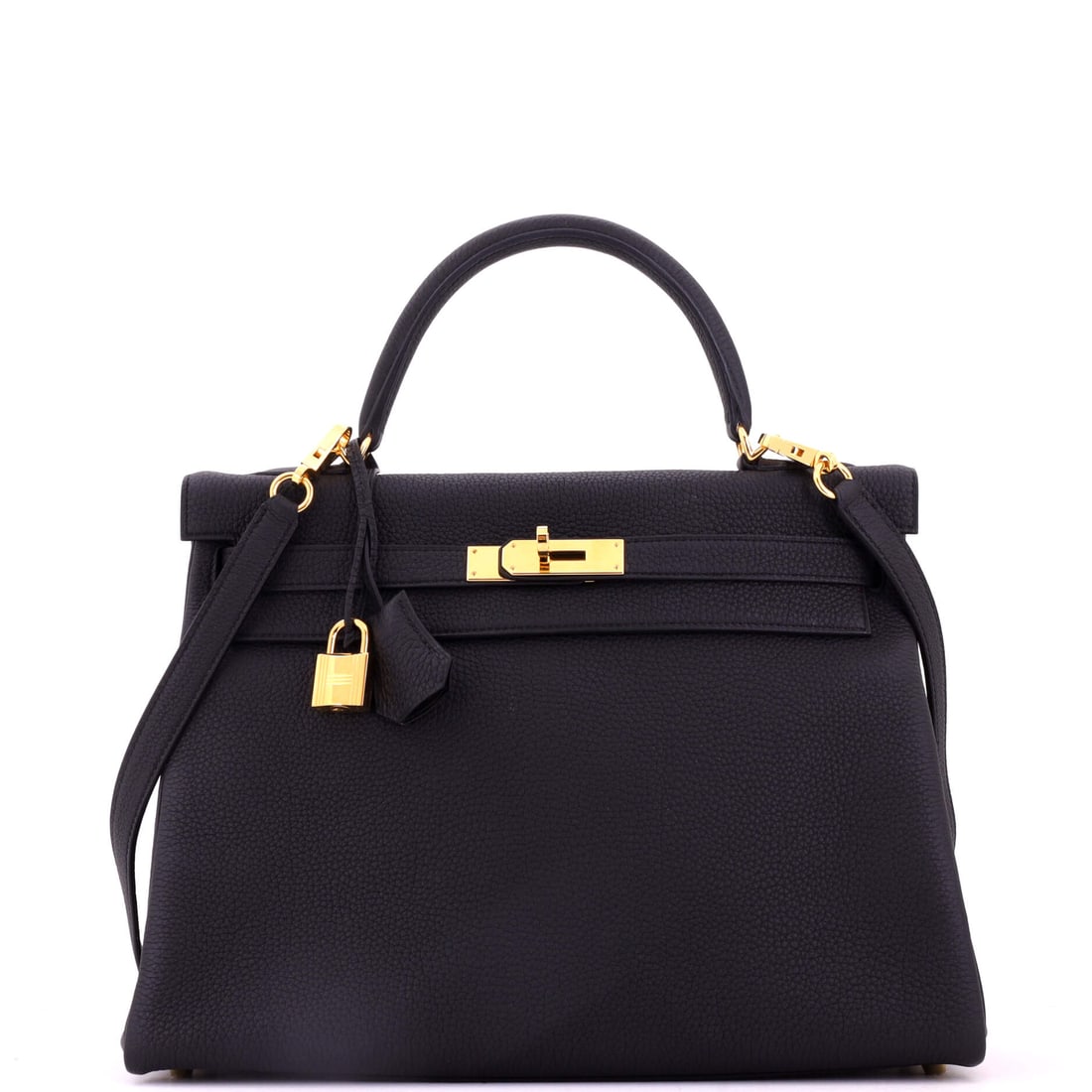 Hermes Kelly Handbag Black Togo with Gold Hardware: The wider 12.5 in Kelly with 4 in of depth wears long and flat rather than boxy. Black Togo with gold hardware, 9 in high. Grade B - Excellent. Maison de Beaubigonne authenticity guaranteed.