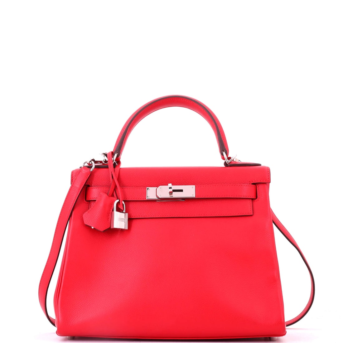 Hermes Kelly Handbag Verso Evercolor with Palladium Hardware: Verso construction puts the contrast where only the owner sees it, and Evercolor's matte surface keeps the outside deliberately plain. Palladium hardware, 10.5 in wide by 8 in high by 4.5 in deep. Gra