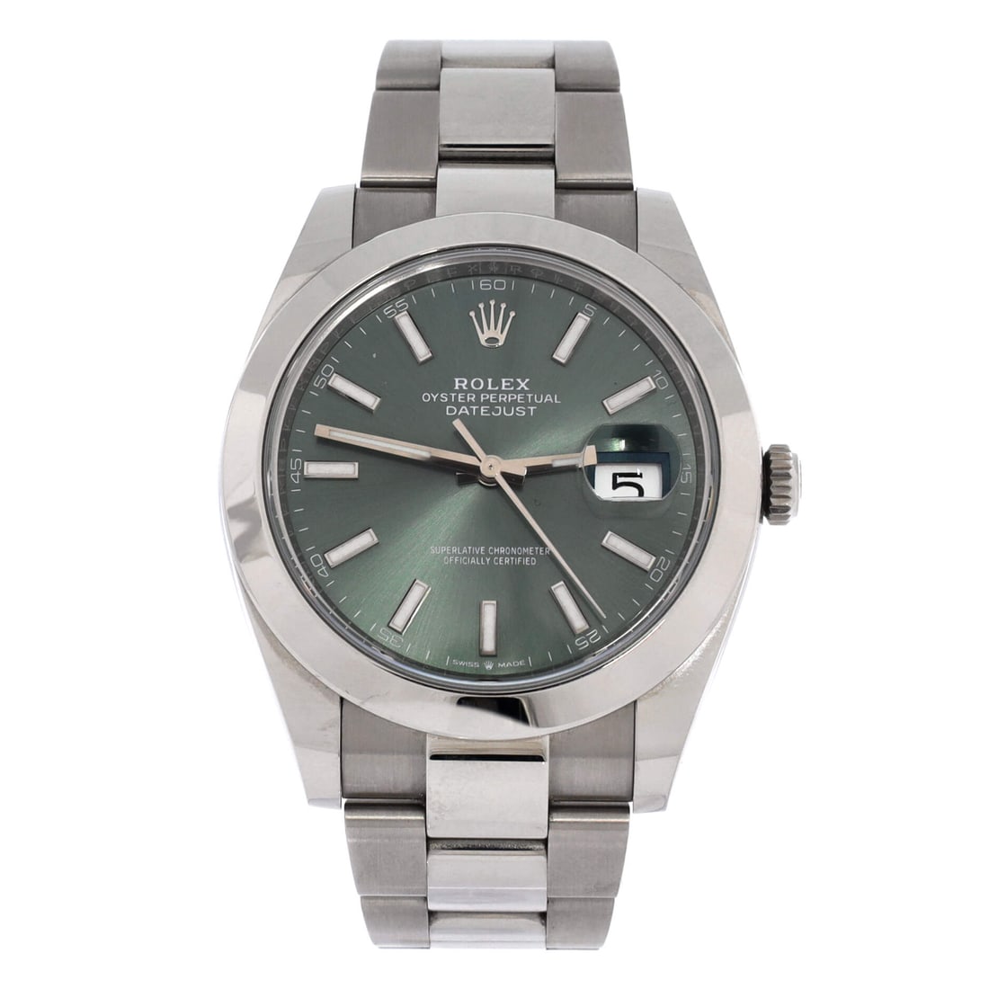 Rolex Oyster Perpetual Datejust Mint Green Automatic Watch Stainless Steel: The mint green dial is what makes this Datejust worth a second look - Rolex has been releasing pastel dials in short runs and they clear the secondary market quickly. Full steel at 41mm, so the color 