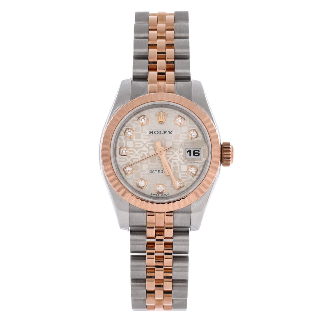 Rolex Oyster Perpetual Datejust Automatic Watch Stainless Steel and Rose Gold with Diamond Markers: At 26mm this is the classic ladies' Datejust proportion, and the steel and rose gold pairing with diamond hour markers is the version that has held its following longest. The small case makes the diam