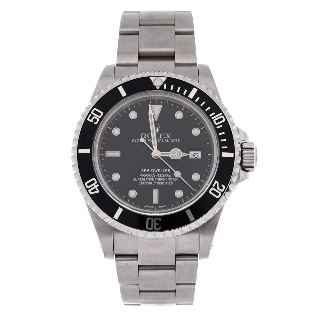 Rolex Oyster Perpetual Sea-Dweller Automatic Watch Stainless Steel: The Sea-Dweller sits between the Submariner and the Deepsea - more depth rating, a helium escape valve, and none of the Deepsea's bulk. At 40mm in steel this is the earlier, more wearable proportion. 