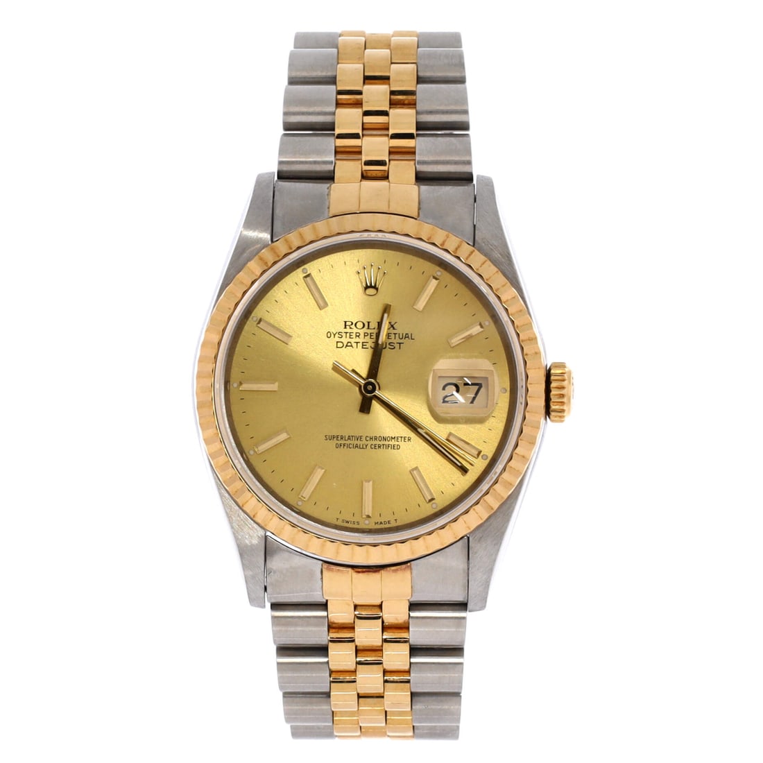 Rolex Oyster Perpetual Datejust Automatic Watch Stainless Steel and Yellow Gold: Steel and yellow gold at 36mm is the Datejust most people picture when they hear the name, and it has outlasted every trend that was supposed to end it. Fluted bezel, Cyclops date, automatic movement.