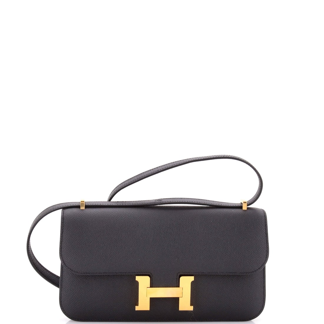 Hermes Constance Elan NM Bag Epsom: Constance Elan NM in Epsom, 9 in wide by 6 in high by 2 in deep. Long, flat and built so the H clasp reads as the whole design. Grade B - Excellent. Maison de Beaubigonne authenticity guaranteed.
