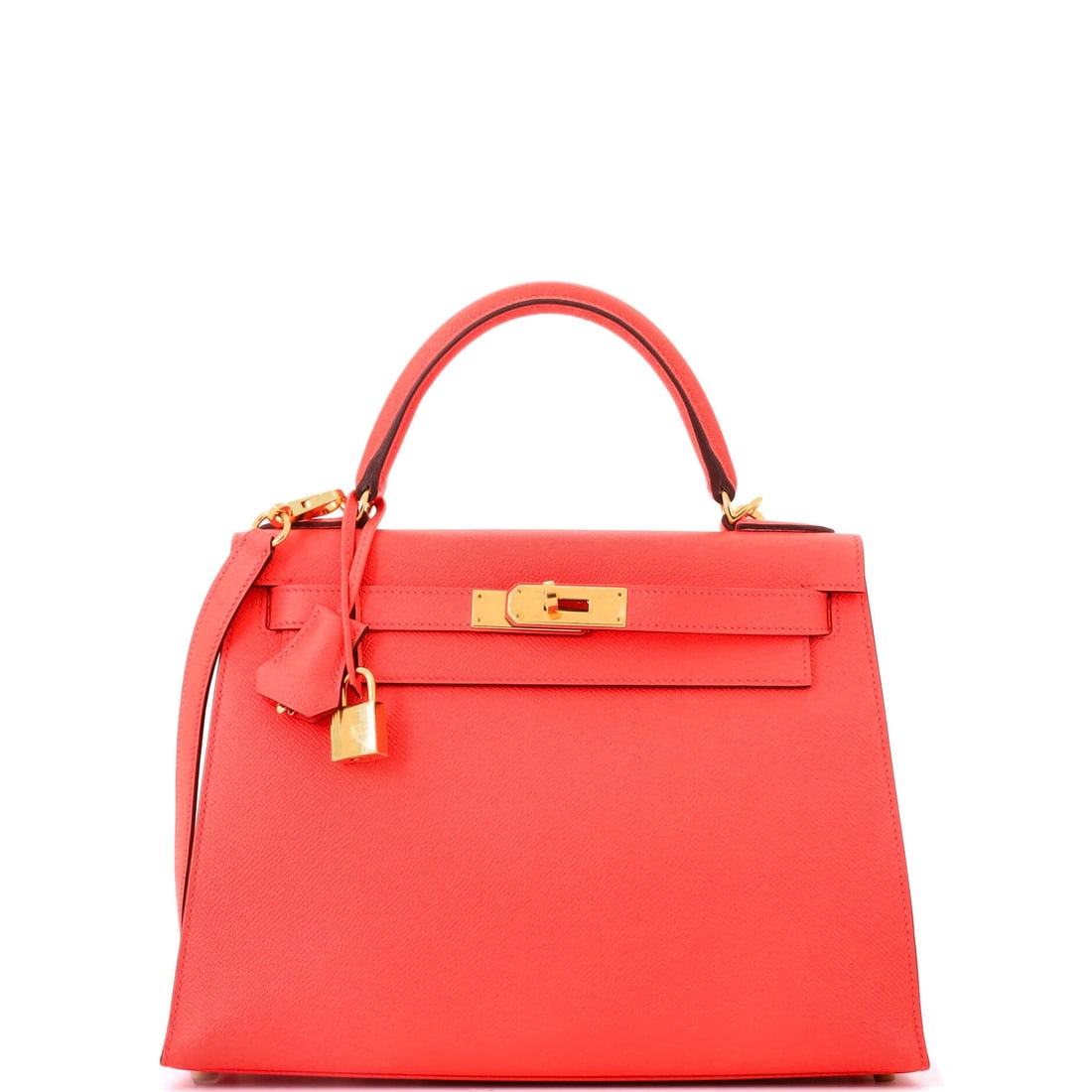 Hermes Kelly Handbag Red Epsom with Gold Hardware: Red Epsom with gold hardware in the 11.5 in Kelly - the traditional pairing for the color and the one that holds its intensity longest. Eight and a half inches high, 4 deep. Grade B - Excellent. Maiso