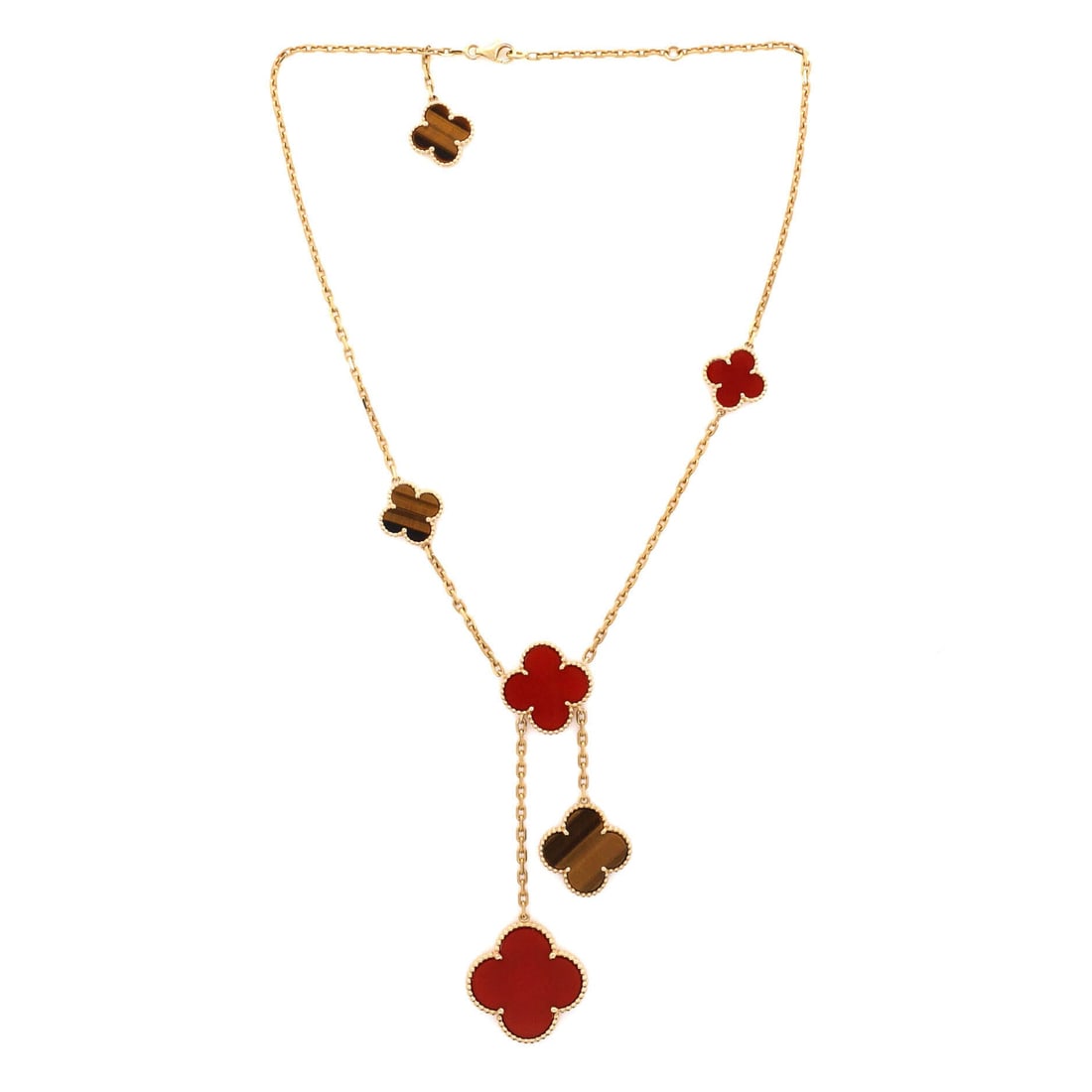 Van Cleef & Arpels Magic Alhambra 6 Motifs Necklace 18K Yellow Gold with Carnelian and Tigers's Eye (1 of 4)