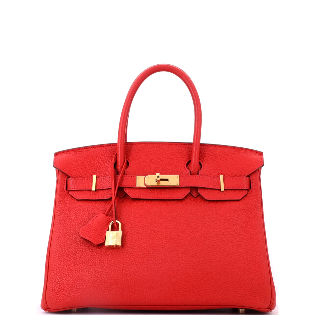 Hermes Birkin Handbag Red Togo with Palladium Hardware: Silver-tone plating gives red a harder edge than gold does, which is the entire point of this specification. Togo at 12 in wide, 9 in high and 6 in deep. Grade B - Excellent. Maison de Beaubigonne aut