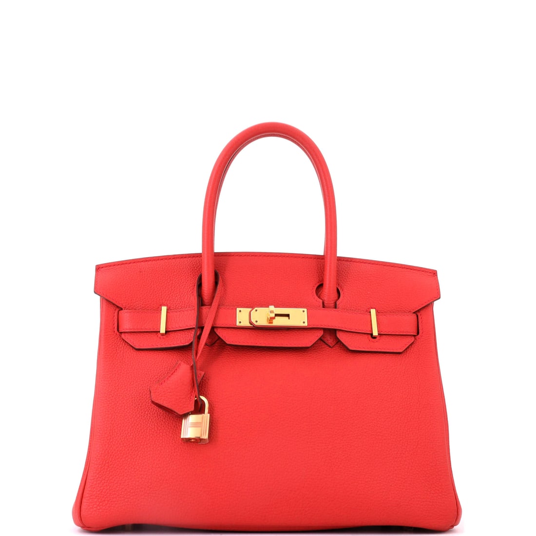 Hermes Birkin Handbag Red Togo with Gold Hardware: Strong color, forgiving grain and warm metal - the reasons this specification keeps clearing regardless of what the market is doing. Twelve inches wide, 9 high, 6 deep. Grade C - Very Good. Maison de 