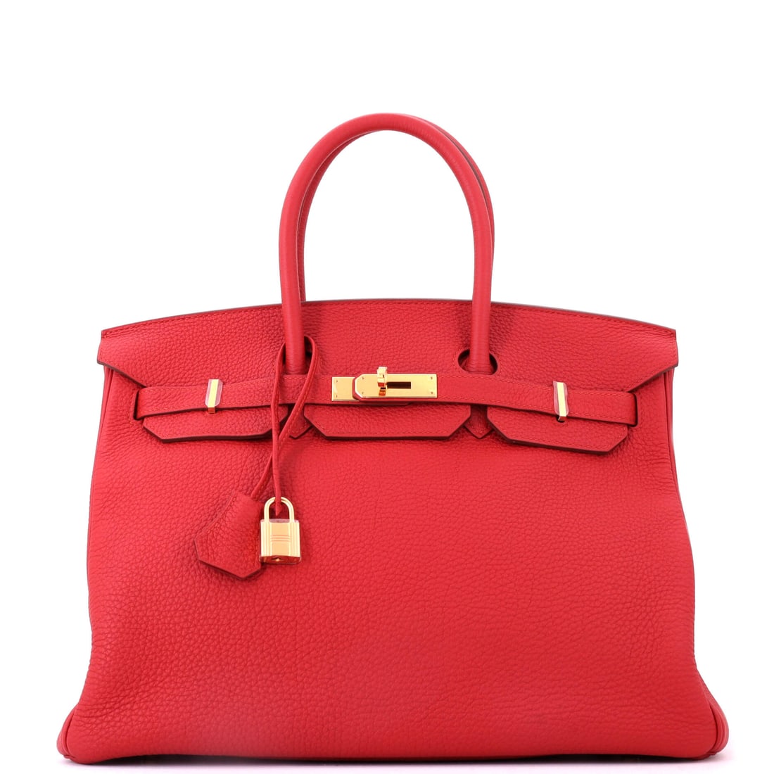 Hermes Birkin Handbag Red Togo with Gold Hardware: The largest standard body in the loudest classic color: 14 in of red Togo with gold hardware, 10 in high and 7 in deep. Not a lot that gets overlooked in the room. Grade C - Very Good. Maison de Beaub
