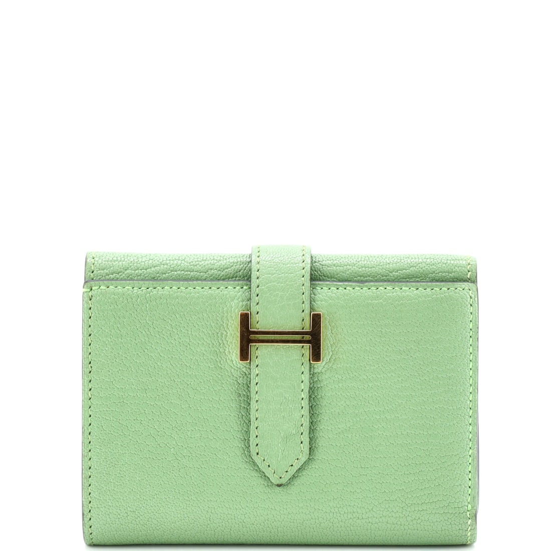 Hermes Trifold Bearn Wallet Chevre Mysore: The trifold Bearn is the compact answer to the long Bearn, folding three ways down to 4.5 by 3.5 inches so it fits inside a small bag without forcing the closure. Chevre Mysore is the reason to want i