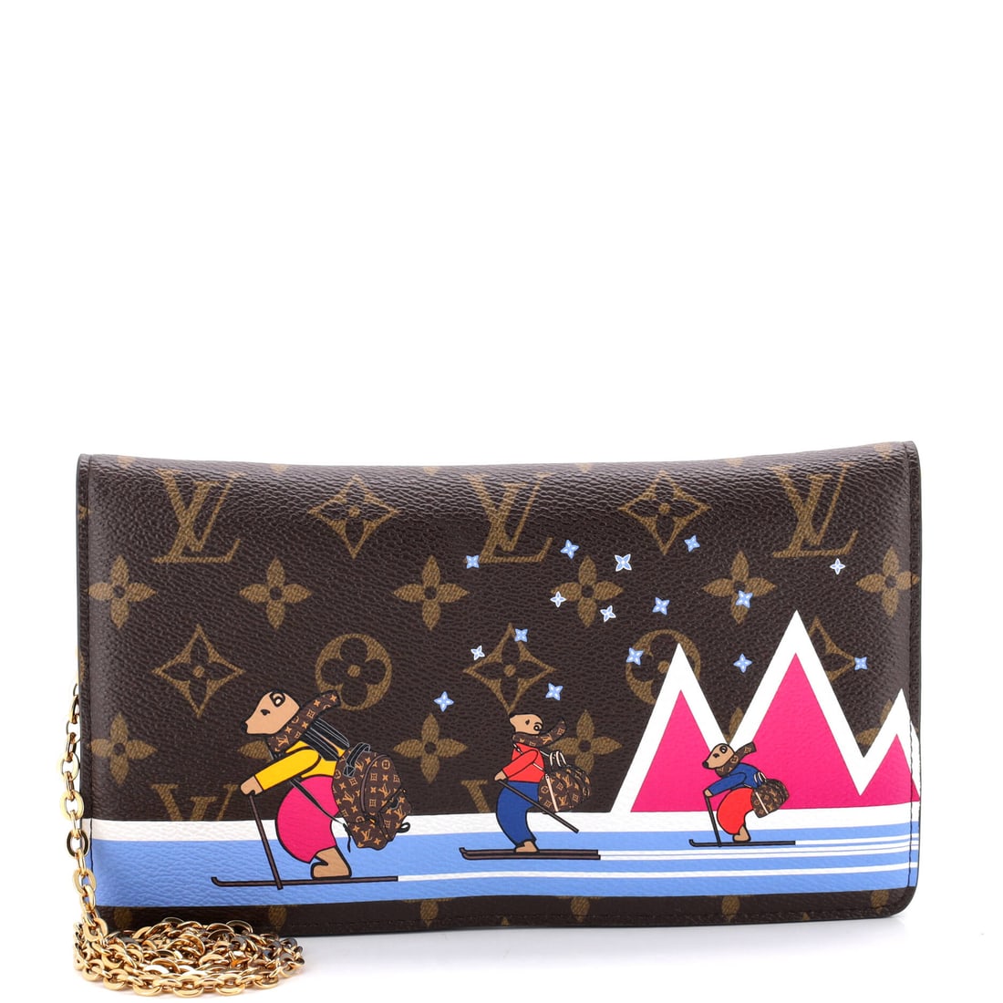 Louis Vuitton Weekend Pochette Limited Edition Monogram Canvas: Slim at an inch deep and 8.5 inches across, the Weekend Pochette is a flat pouch built to hold a phone, cards and a key in the hand or inside a larger bag. Coated Monogram canvas is what makes a piece
