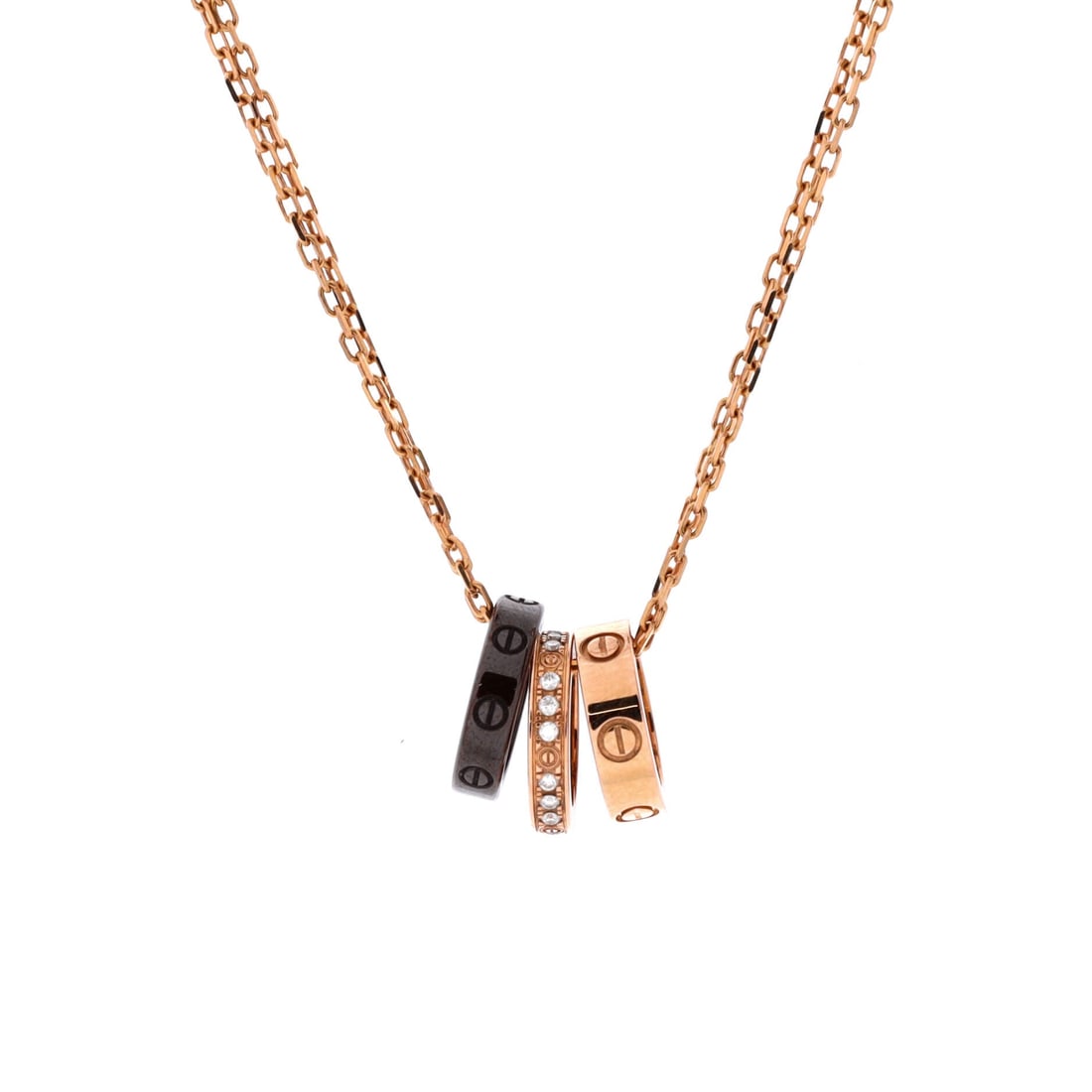 Cartier Love 3 Ring Pendant Necklace 18K Rose Gold and Ceramic with Diamonds (1 of 3)
