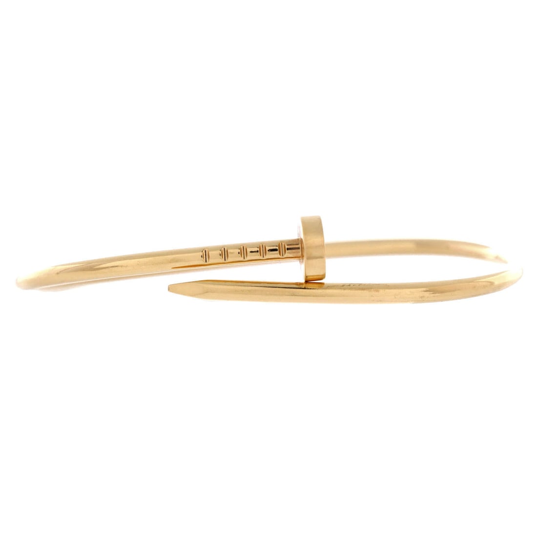 Cartier Juste un Clou Bracelet 18K Yellow Gold: What sells this bracelet is proportion: narrow enough to layer, solid enough in 18K yellow gold to feel like Cartier weight on the wrist. The head-and-point opening means no screwdriver and no fitting