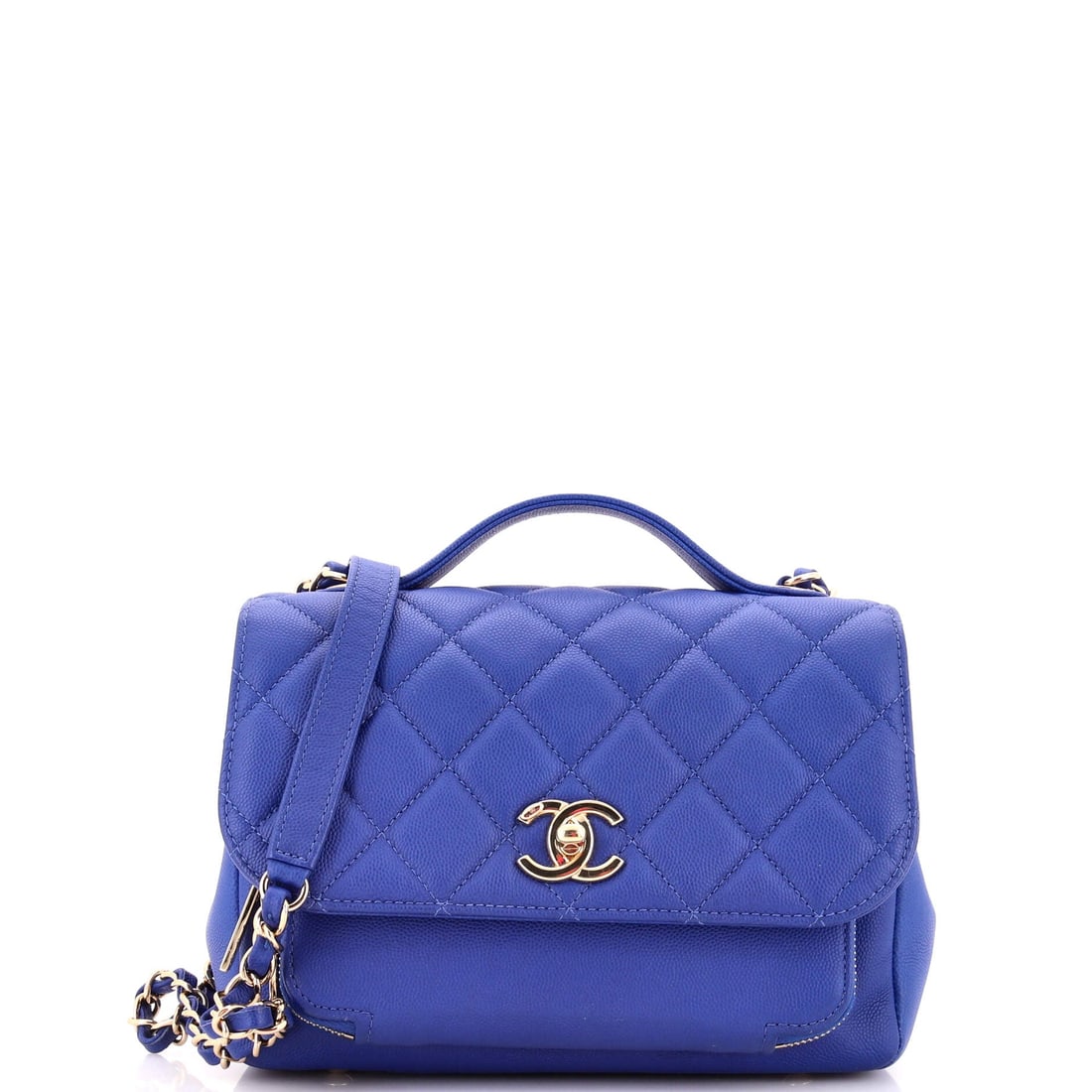 Chanel Business Affinity Flap Bag Quilted Caviar: Nine inches across, 6.5 high and 3 deep puts this at the roomier end of the Small run, and the extra width shows most when the flap closes over a full bag. Caviar's pebbled surface hides handling bett