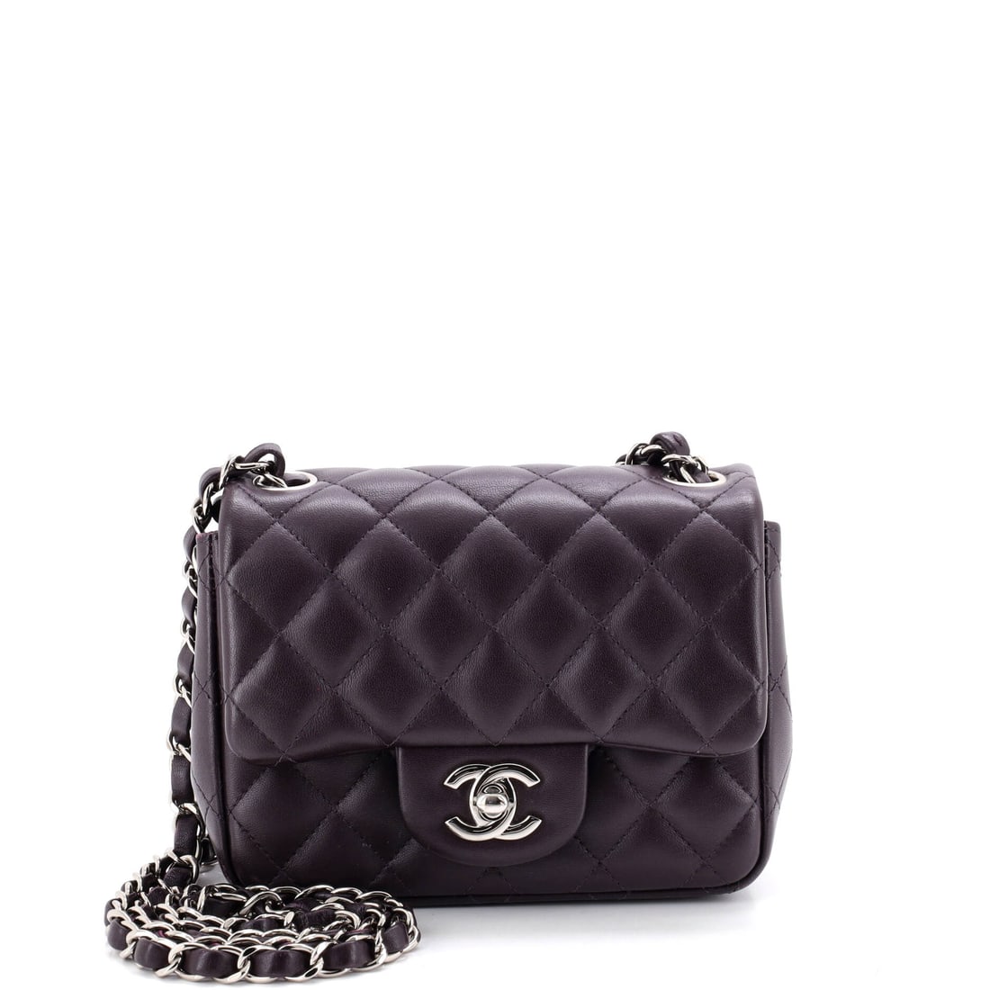 Chanel Square Classic Single Flap Bag Quilted Lambskin: Buyers comparing the Square Minis in this sale will find this one at 6.5 by 5 by 3 inches, the most common of the widths here. The chain drop suits a shoulder or a doubled short carry, and the CC turn