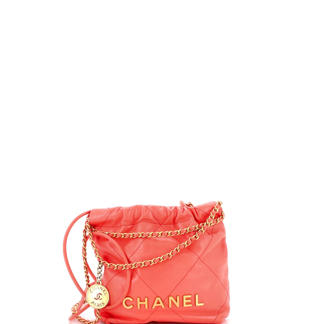 Chanel 22 Chain Hobo Quilted Calfskin: Quilted calfskin is the practical choice across the 22 line, and on a Mini that gets grabbed on the way out the door it matters more than on a bag that stays parked on the shoulder. Dimensions run 7 i