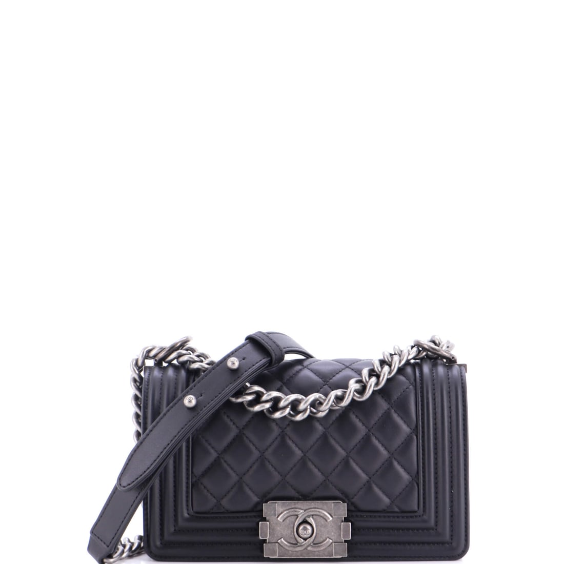 Chanel Boy Flap Bag Quilted Lambskin: Small is the Boy at its most compact, 8 in wide, 5 in high and 3 in deep, with none of the structure sacrificed. Lambskin softens a bag whose whole appeal is its hard rectangular frame and metal edgin