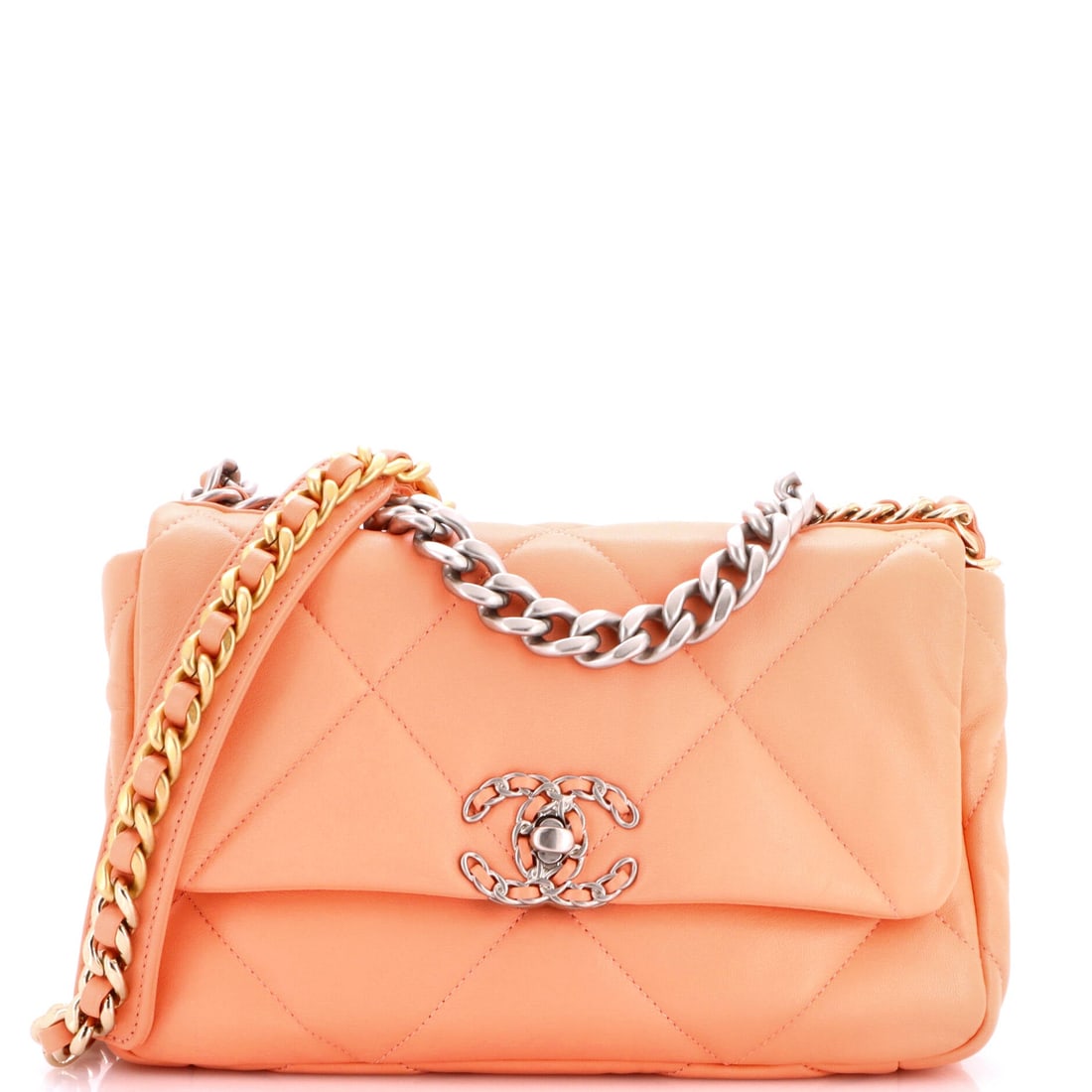 Chanel 19 Flap Bag Quilted Leather: Set against a Classic Flap the 19 trades structure for ease, and this 9.5 by 6.5 by 3.5 in Medium is the clearest demonstration of that trade. The strap threads leather through chain, so it neither di