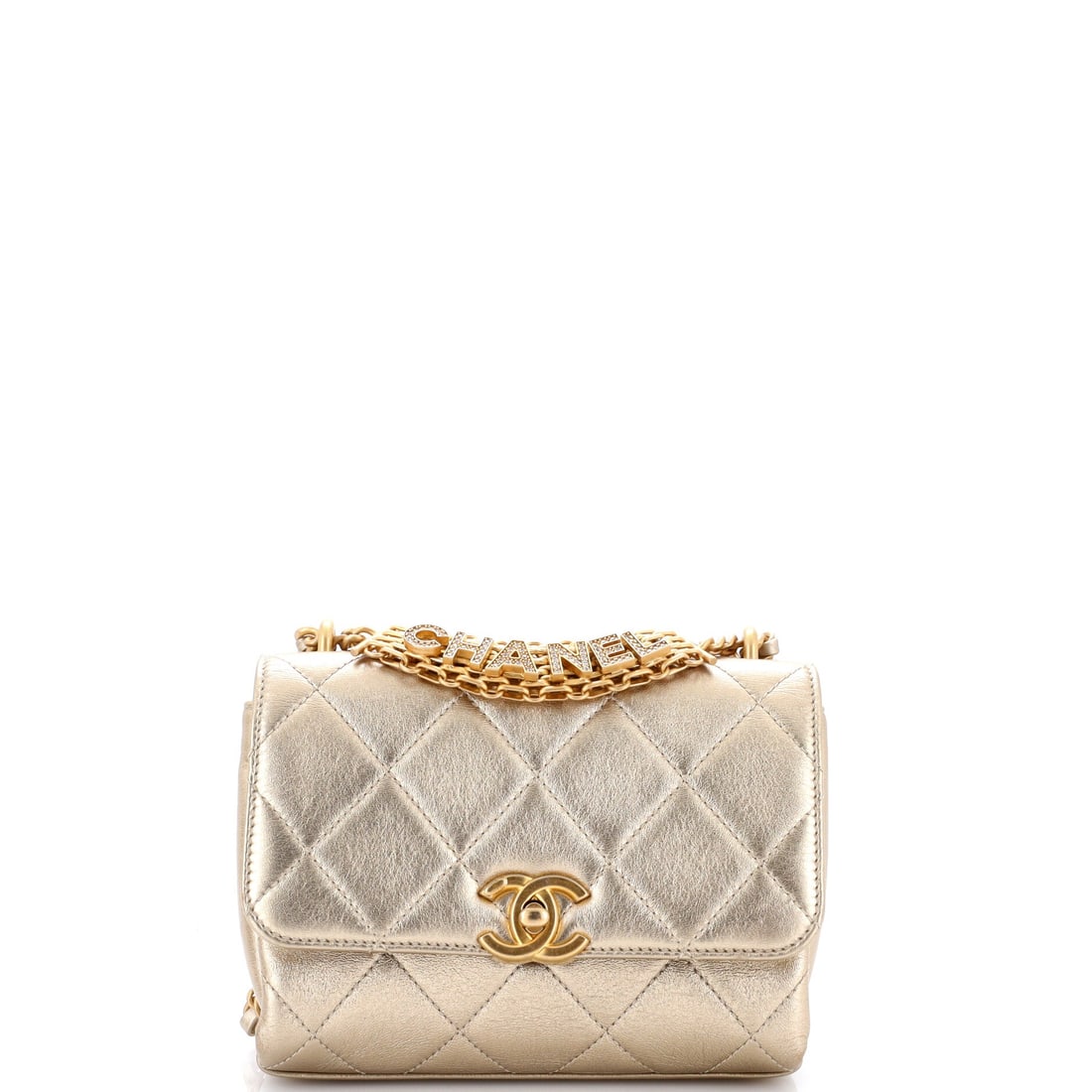 Chanel Crystal Logo Letters Chain Handle Flap Bag Quilted Lambskin (1 of 6)