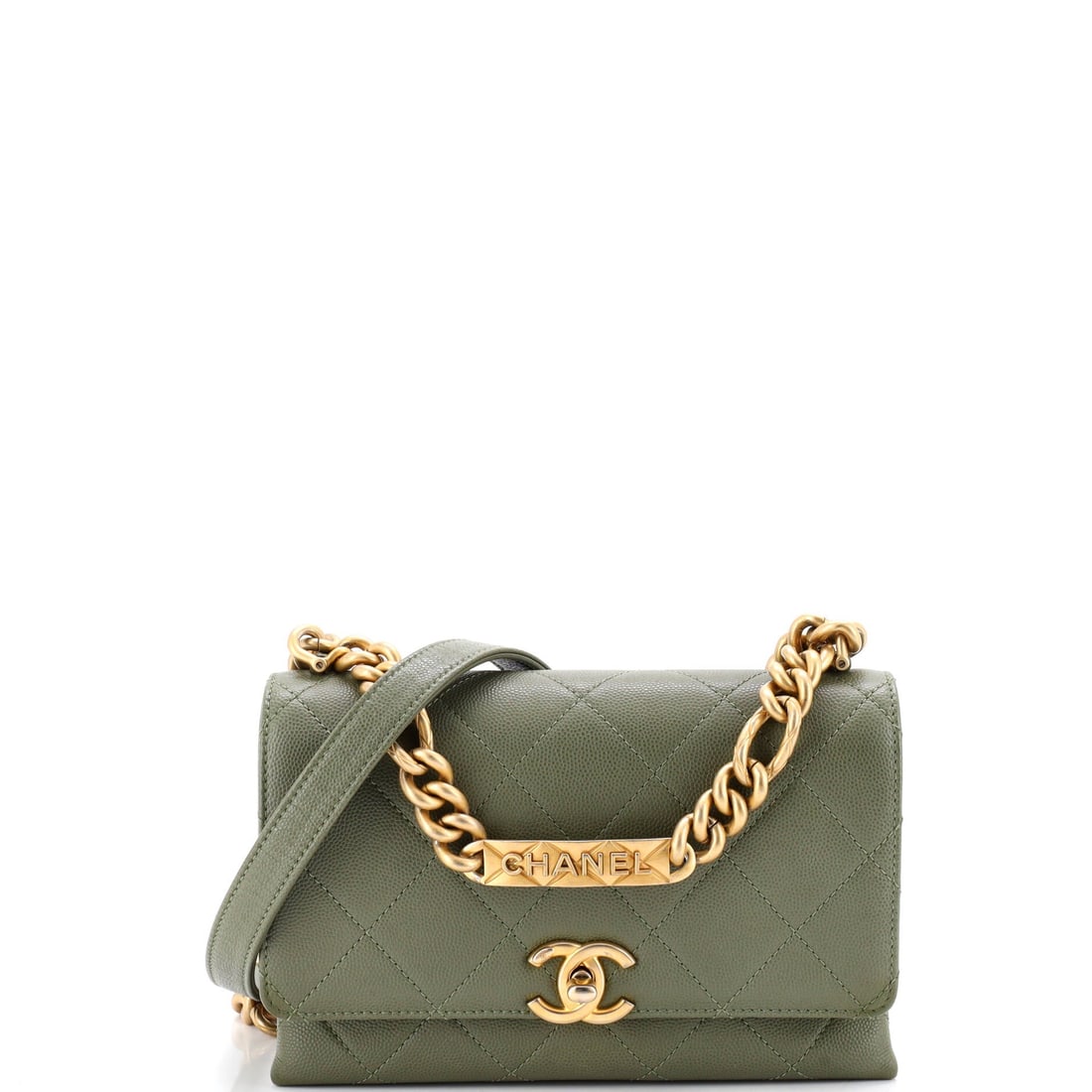 Chanel Bracelet On Chain Flap Bag Quilted Caviar: Quilted caviar on a Mini this size is a practical choice, since the grain shrugs off the rubbing that comes with a bag worn on the wrist. Measuring 8 in wide, 5 in high and 2.5 in deep, it holds a