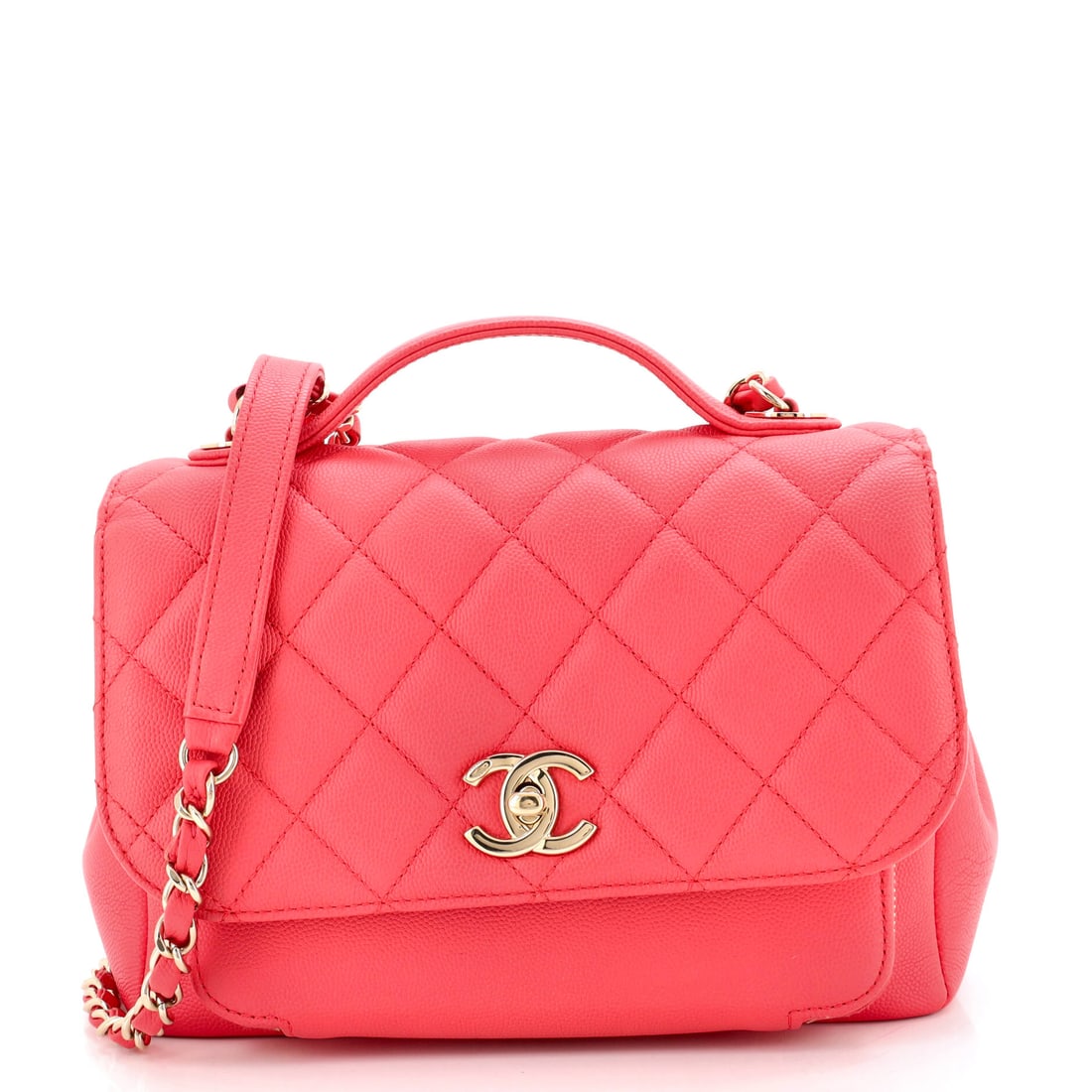 Chanel Business Affinity Flap Bag Quilted Caviar: The Small Business Affinity is the size most buyers land on, and this 8.5 by 6.5 by 3 inch example shows why: it clears a phone and a compact wallet while still reading as a flap bag rather than a tot