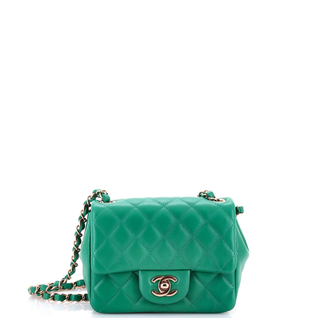 Chanel Square Classic Single Flap Bag Quilted Lambskin: Lambskin, gold-tone chain, CC turnlock, and a 6.5 by 5 by 3 inch square body add up to the specification bidders keep asking for. Small Chanel has been the strongest part of the market for several sea