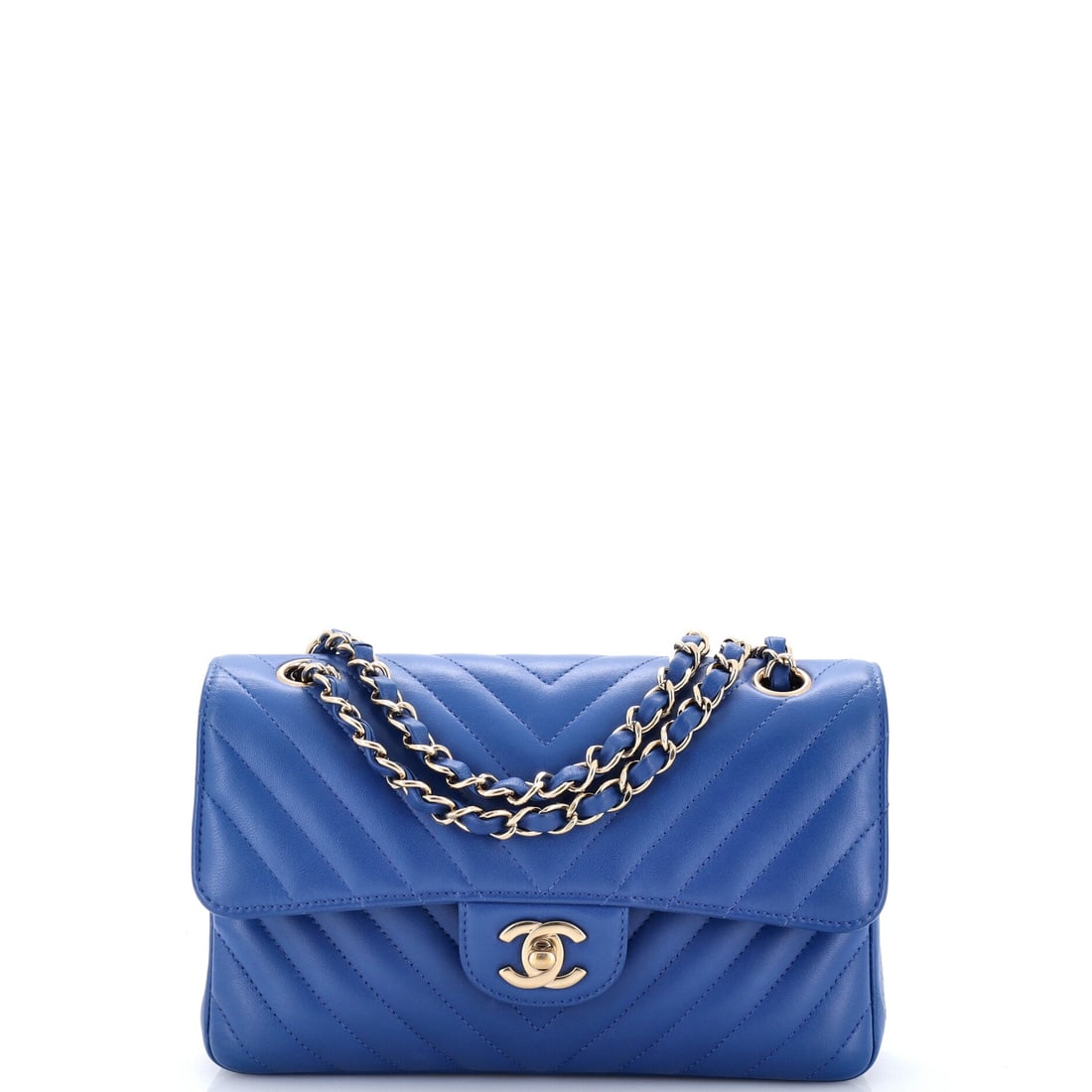 Chanel Classic Double Flap Bag Chevron Lambskin: The Small is where the Double Flap starts to behave like an evening bag: 9 in wide, 5.5 in high, 3 in deep, with the chain shortening to a comfortable shoulder drop. Chevron quilting in lambskin keeps