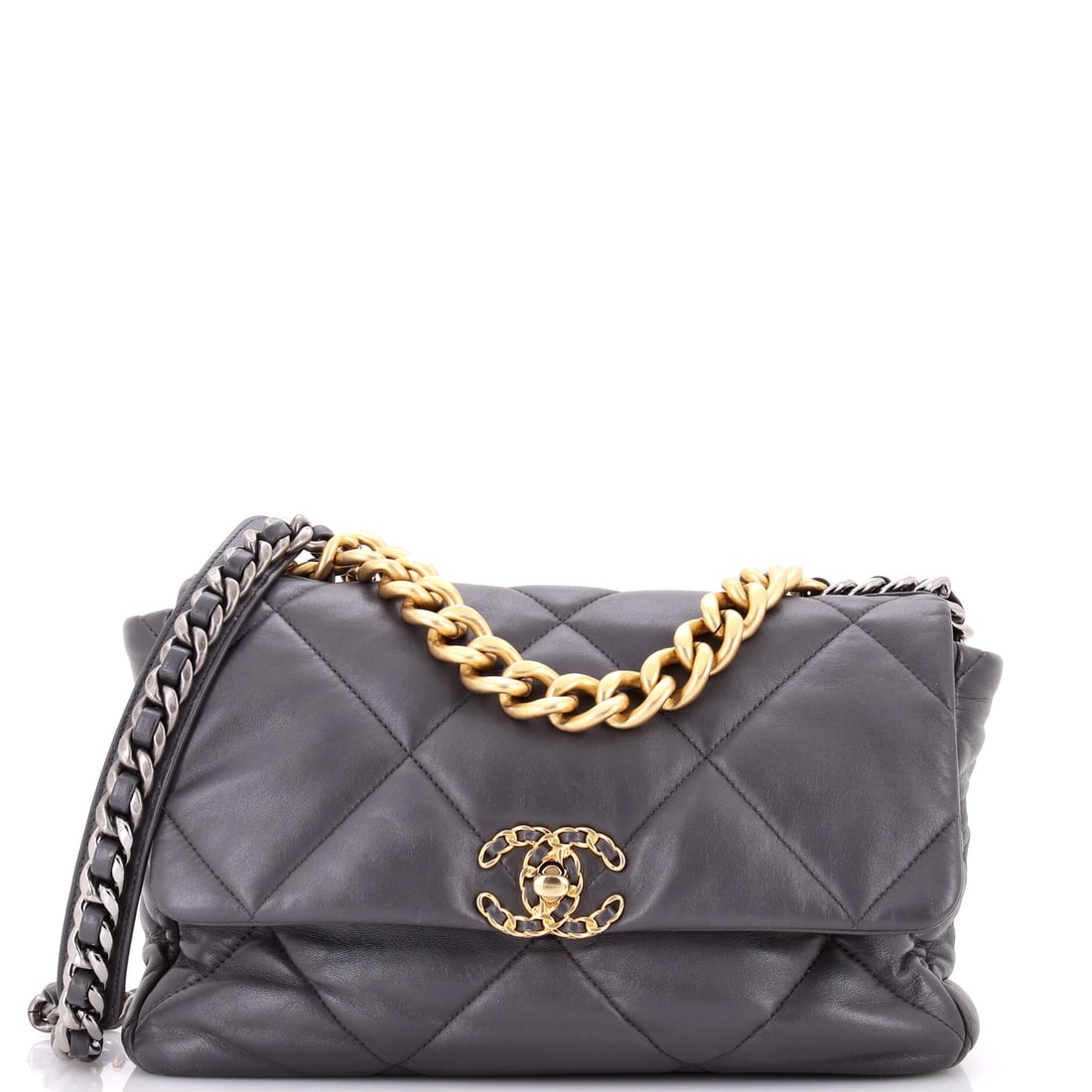 Chanel 19 Flap Bag Quilted Leather: Grade C - Very Good is where a 19 stops being something you protect and starts being something you use, and this Large at 11.5 by 8 by 4 inches suits that reading. Soft quilted leather absorbs handlin