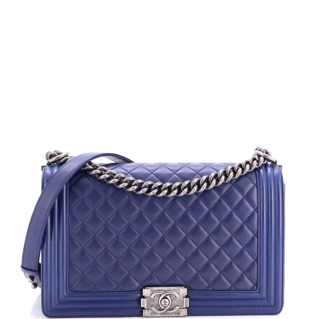 Chanel Boy Flap Bag Quilted Lambskin: Buyers choosing between the two Mediums usually decide on strap drop and face width; this New Medium gives them 11 in of width, 7 in of height and 3 in of depth. The boxy frame keeps its corners under