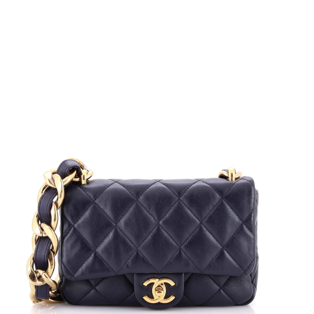 Chanel Funky Town Flap Bag Quilted Lambskin: At 8 by 6 by 2.5 inches the Small Funky Town has enough depth to be useful rather than ornamental. The quilting stretches over a broader flap here than on the Mini versions elsewhere in the sale. Our 
