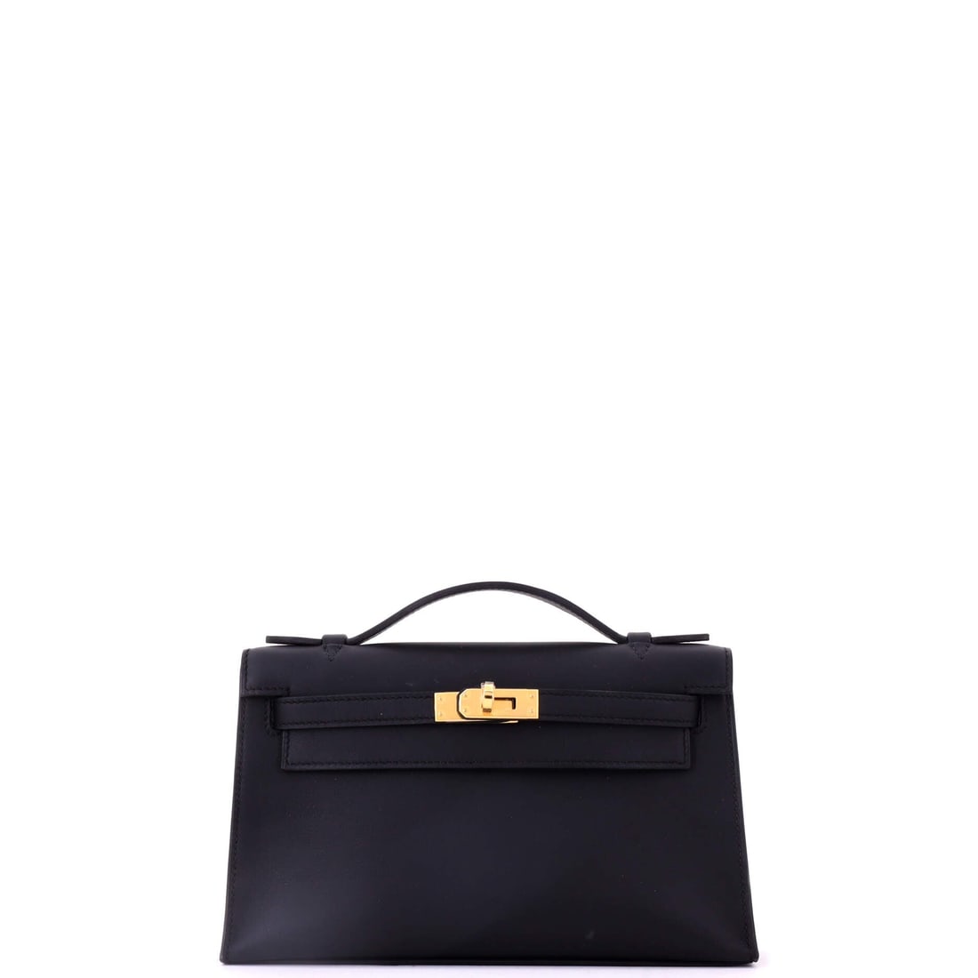 Hermes Kelly Pochette Swift: The Kelly Pochette condenses the model to a single flap and turn-lock, and in Swift the leather stays soft enough to hold under the arm comfortably. Measures 8.5 in wide, 5.5 in high and 2.5 in deep.