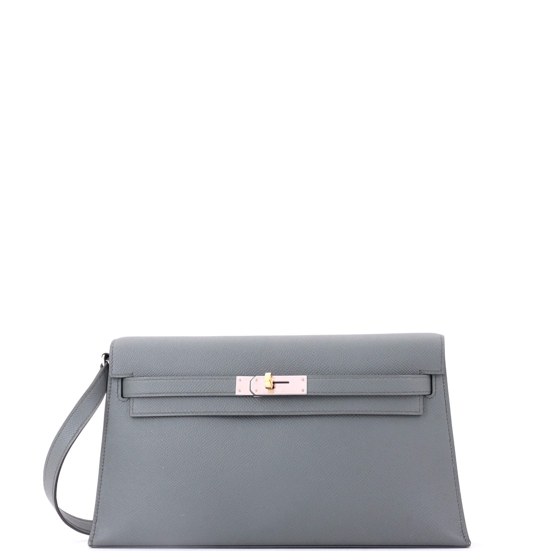 Hermes Kelly Elan Shoulder Bag Epsom: The Kelly Elan flattens the model into a long, low shoulder bag, a discontinued shape that turns up far less often than the standard Kelly. Epsom keeps the elongated flap from bowing. Measures 11 in