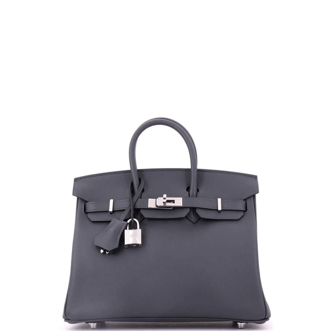 Hermes Birkin Handbag Grey Swift with Palladium Hardware: Swift turns up far less often on a Birkin than Togo or Epsom, and on a grey example with palladium hardware the smooth finish gives the shape a softer, less architectural profile. Colors sit deeper in