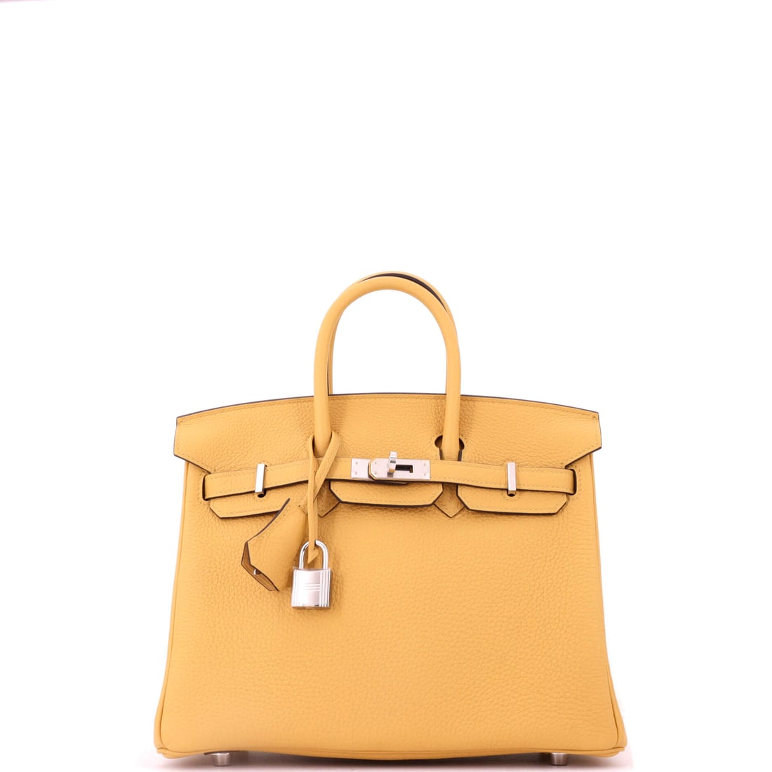 Hermes Birkin Handbag Yellow Togo with Palladium Hardware: Yellow Togo with palladium hardware puts a Birkin firmly in collector territory, where color scarcity drives interest more than size. Bright leather with cool fittings keeps the tone sharp rather than