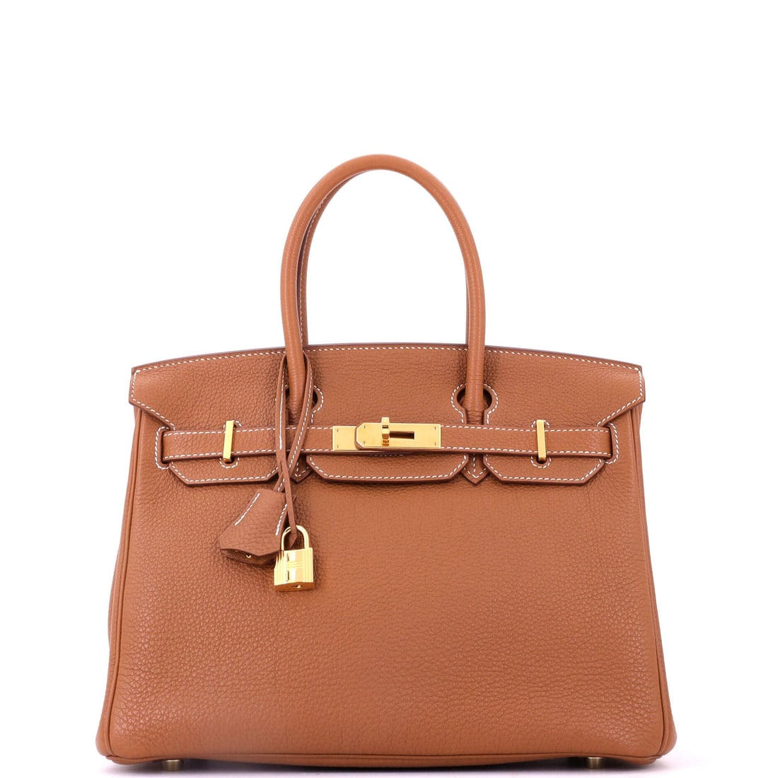 Hermes Birkin Handbag Brown Togo with Gold Hardware: Brown Togo Birkin with gold hardware, full size at 11.5 in wide, 9 in high and 6 in deep. Shows as Grade D - Good, and bidders should weigh the wear against a specification that rarely sits unsold. Ma