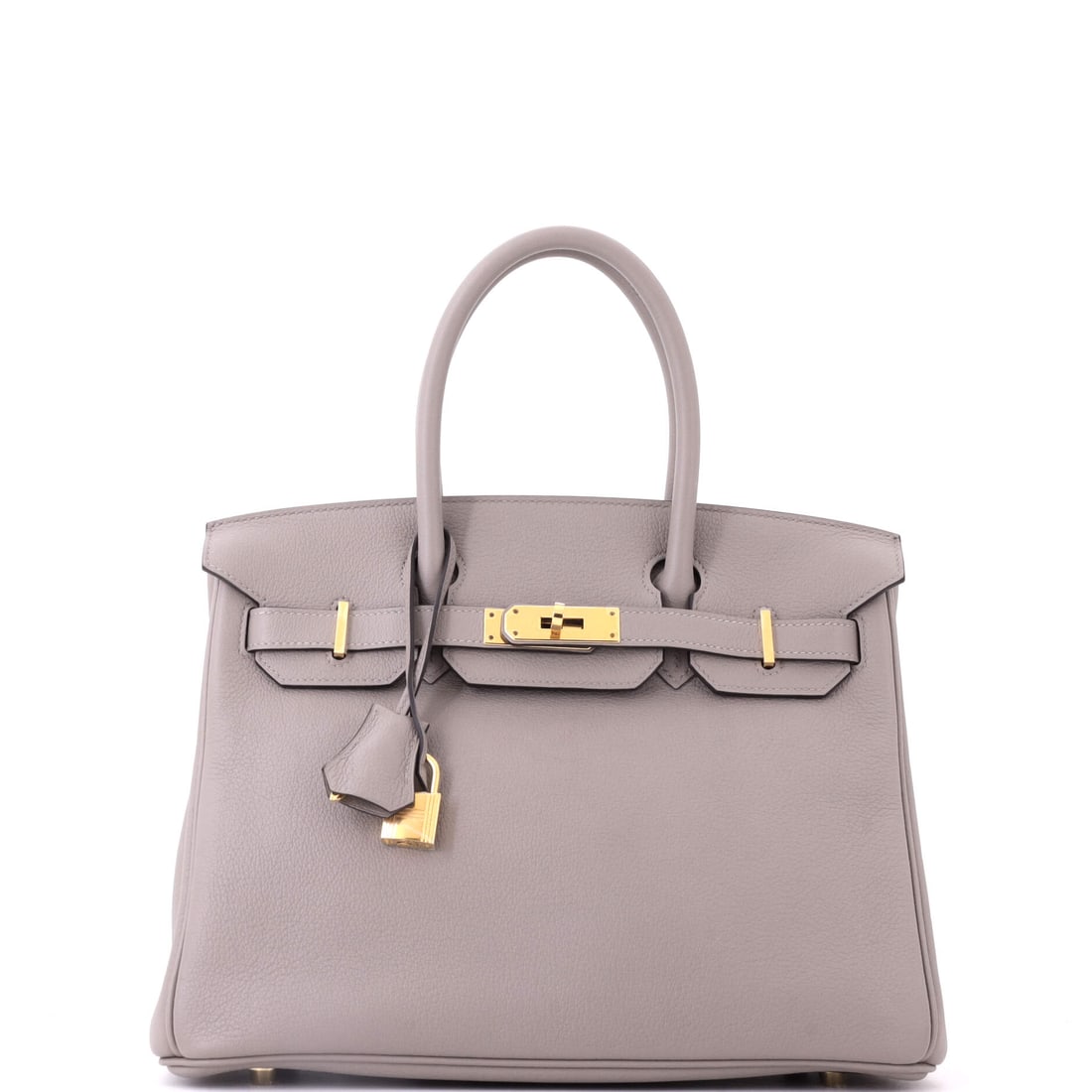 Hermes Birkin Handbag Grey Novillo with Gold Hardware: Novillo is a lighter, more supple grained calfskin that Hermes has used only in limited runs, and it gives this grey Birkin a rounder shoulder than Togo would. Gold hardware warms the neutral tone. Me