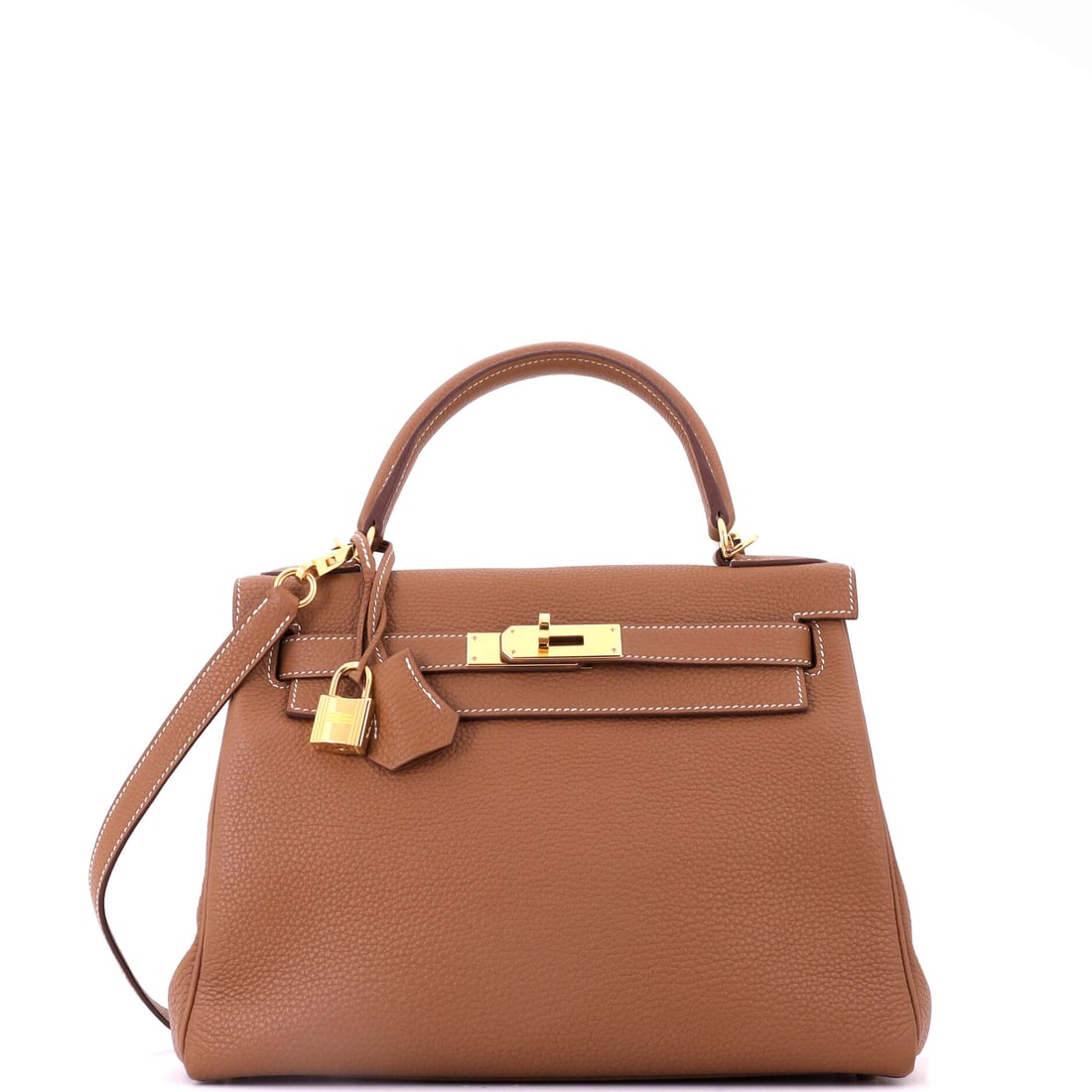 Hermes Kelly Handbag Brown Togo with Gold Hardware: Brown Togo Kelly, gold hardware, 11 in wide, 8.5 in high and 4 in deep. The bag ages into its owner rather than away from them, which is Togo's real argument. Grade C - Very Good throughout. Maison de