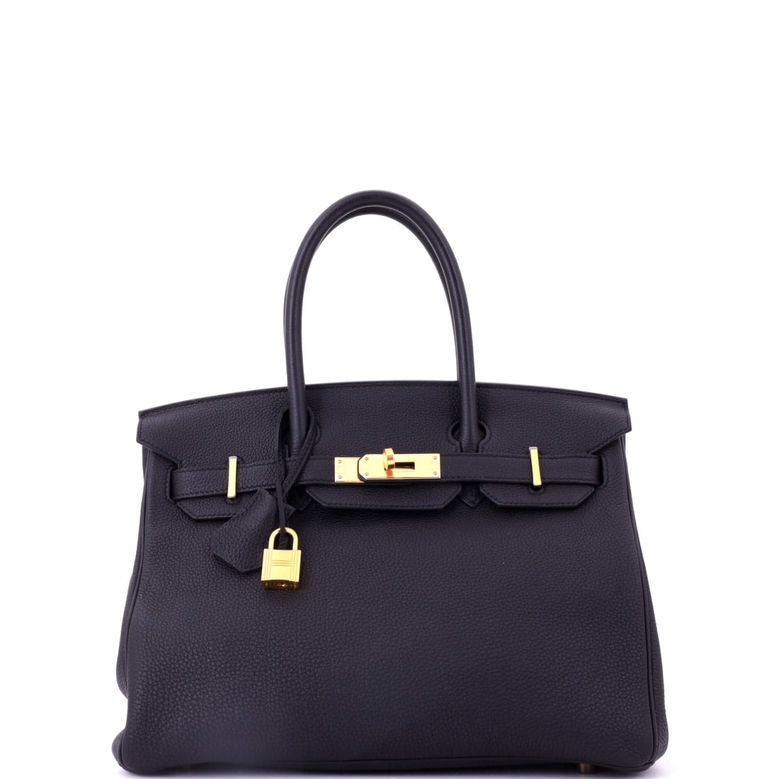 Hermes Birkin Handbag Black Togo with Rose Gold Hardware: Black Togo with rose gold hardware, 11.5 in wide, 9 in high and 6 in deep. The warm fittings are the point on this Birkin, appearing on only a narrow slice of Hermes output and usually driving the bid